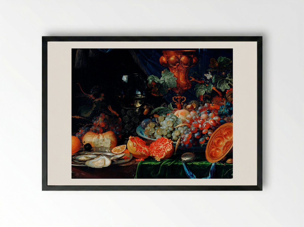 Fruits and Oysters - Abraham Mignon - Framed Print Black