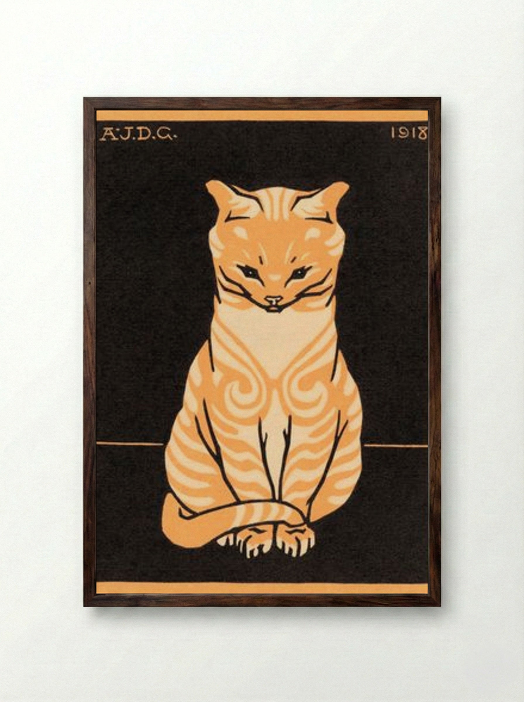 Sitting Cat - Julie de Graag - Framed Print Dark Wood