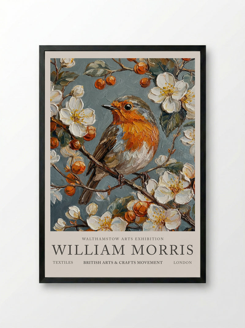 Robin Reflection - William Morris - Framed Print Black