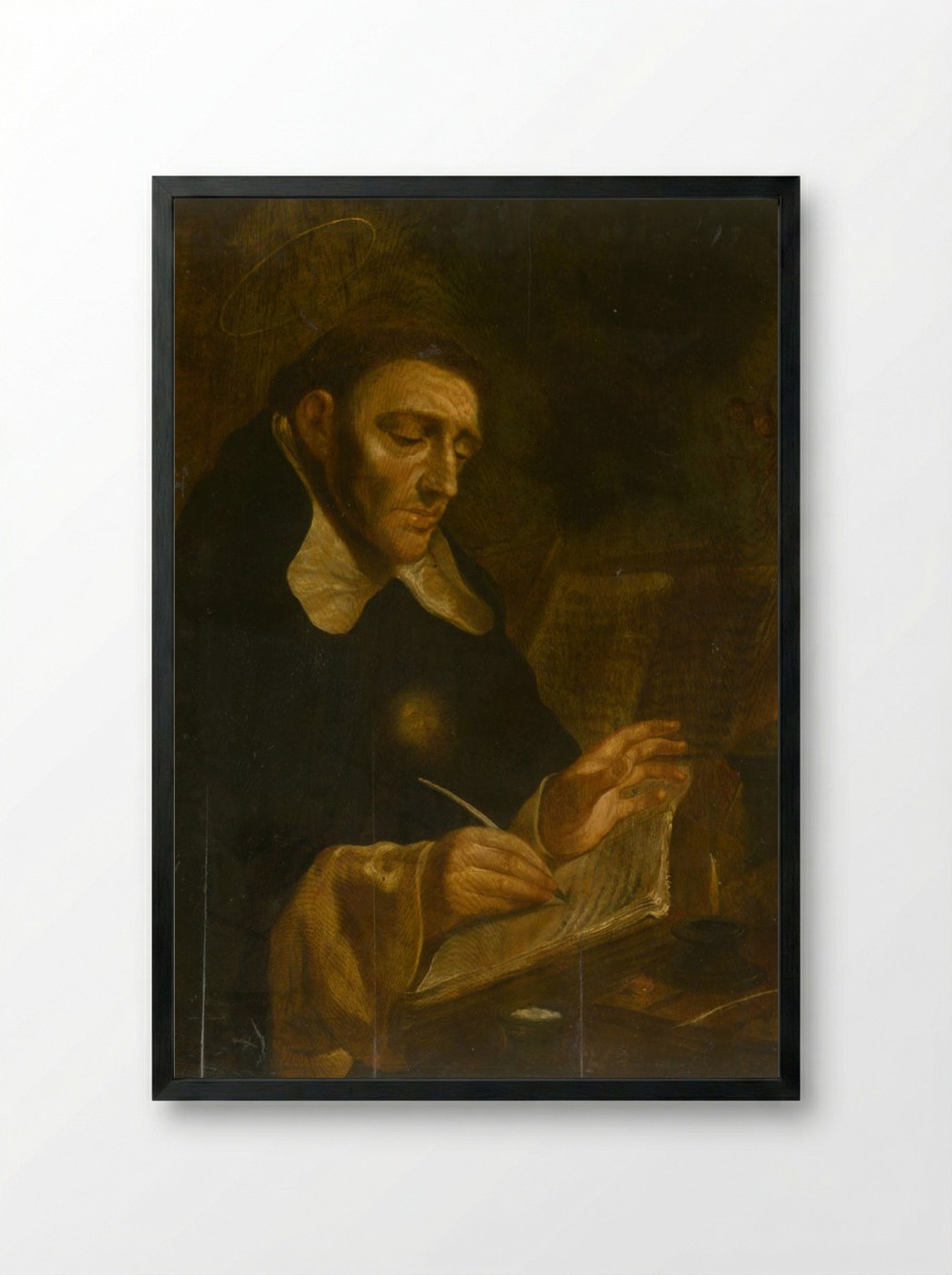 Saint Thomas Aquinas Writing - Jusepe de Ribera - Framed Print Black