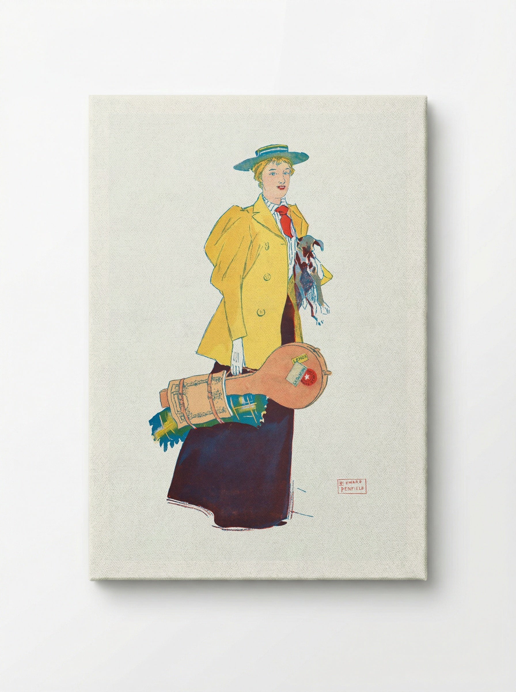 Woman Holding Dog and Luggage - Edward Penfield - Canvas