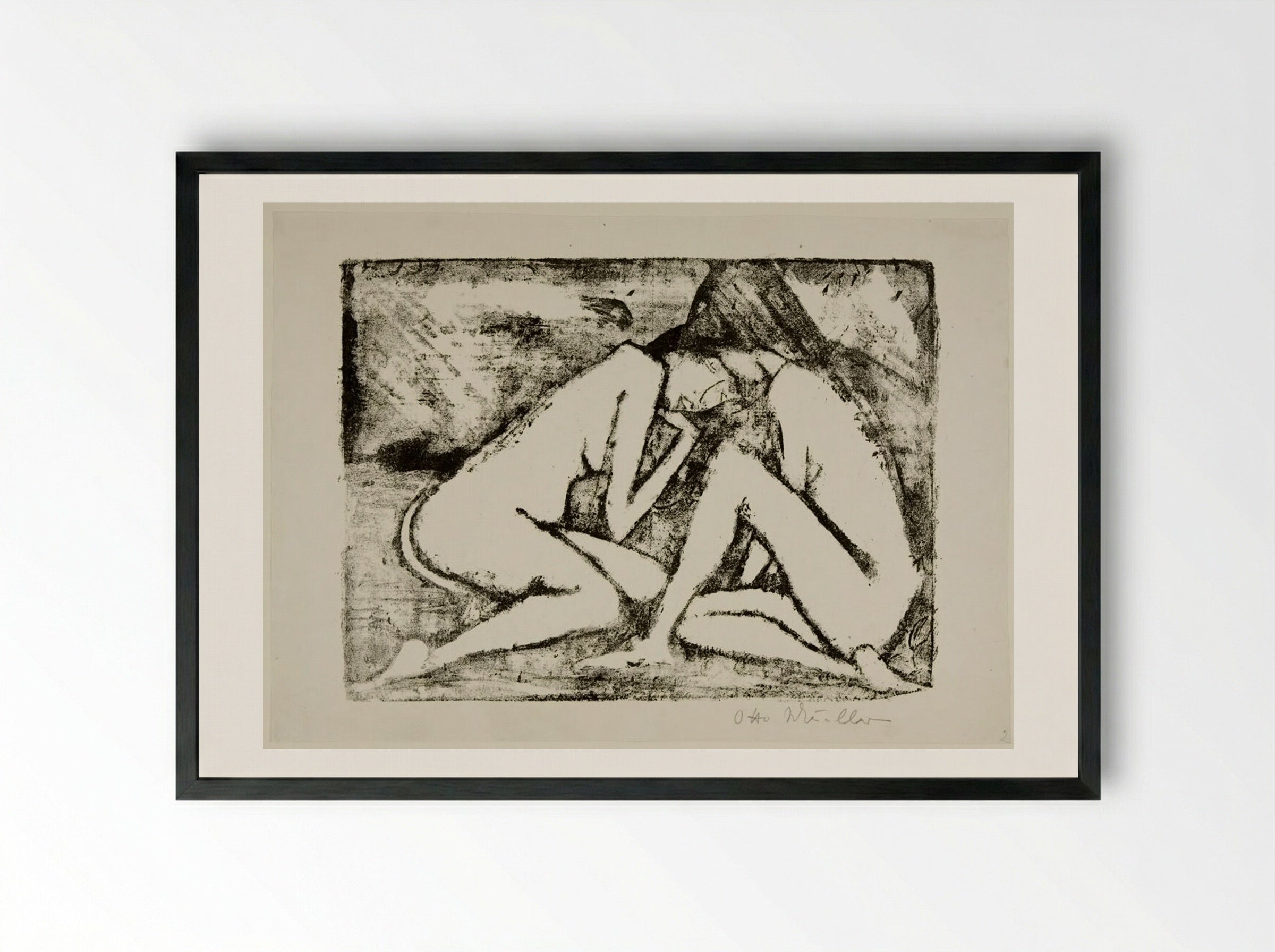 Two Girls Seated - Otto Mueller - Framed Print Black