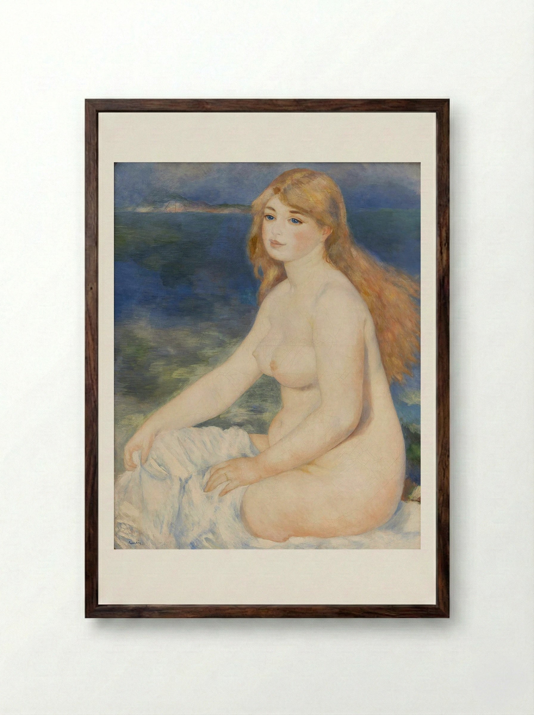 The Blonde Bather (Blonde Bather II) - Pierre-Auguste Renoir - Framed Print Dark Wood