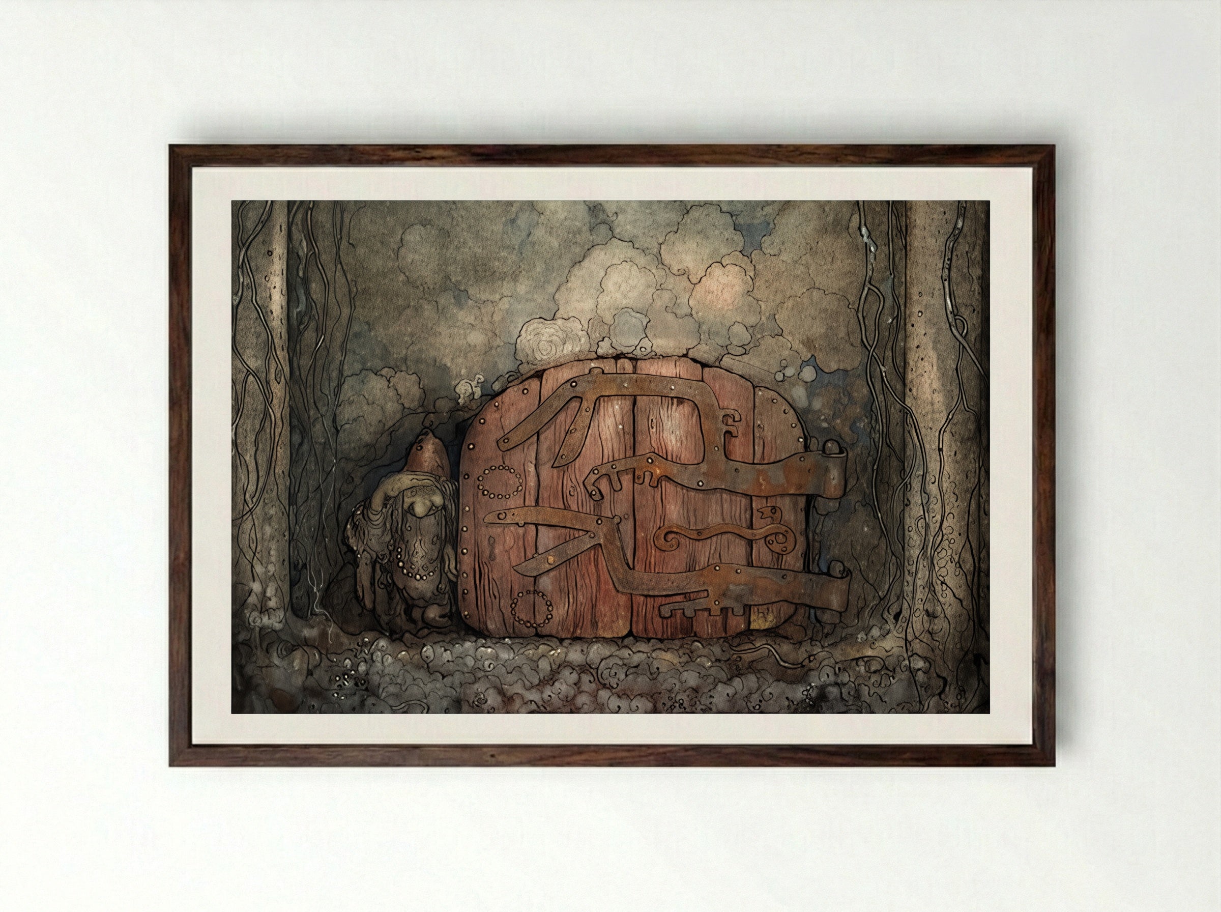 The Mountain Gate - John Bauer - Framed Print Dark Wood