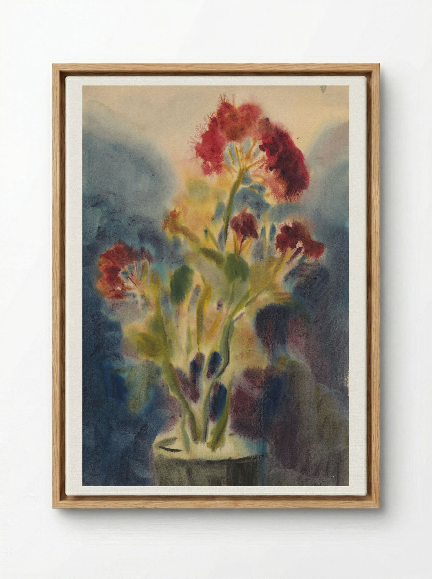 Red Flowers in Vase - Zolo Palugyay - Framed Canvas Wood