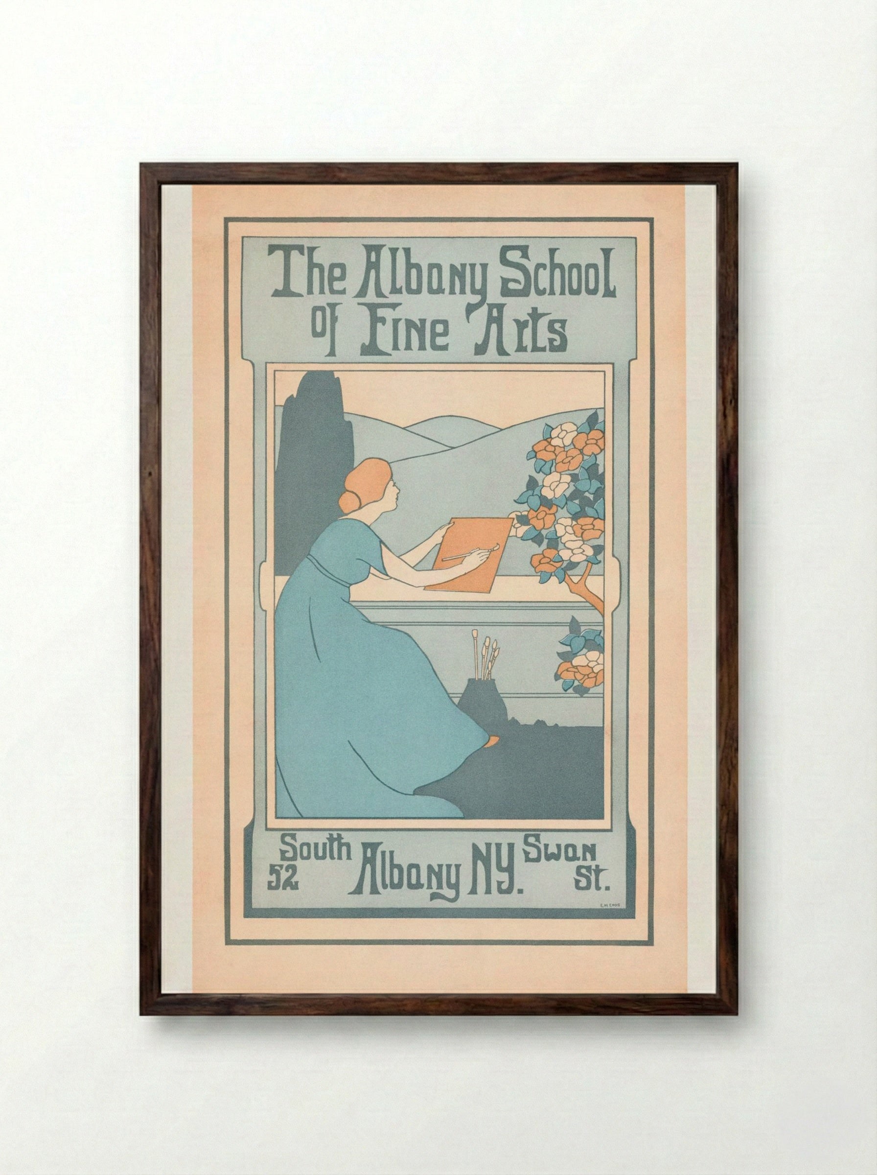 The Albany School of Fine Arts, 52 South Swan St., Albany, NY - E.M. Enos - Framed Print Dark Wood