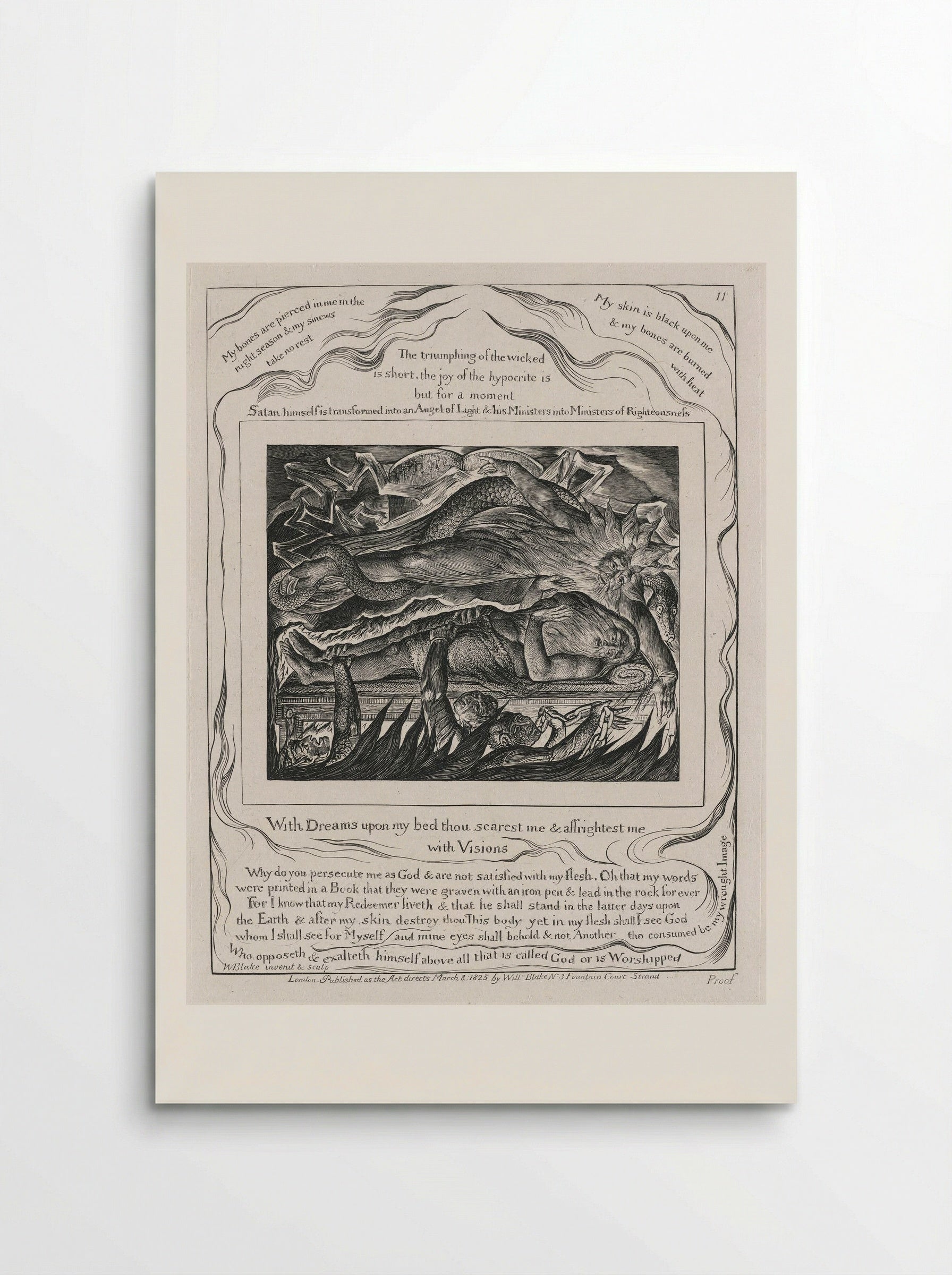 With Dreams upon my bed thou scarest me & affrightest me with Visions - William Blake - Poster