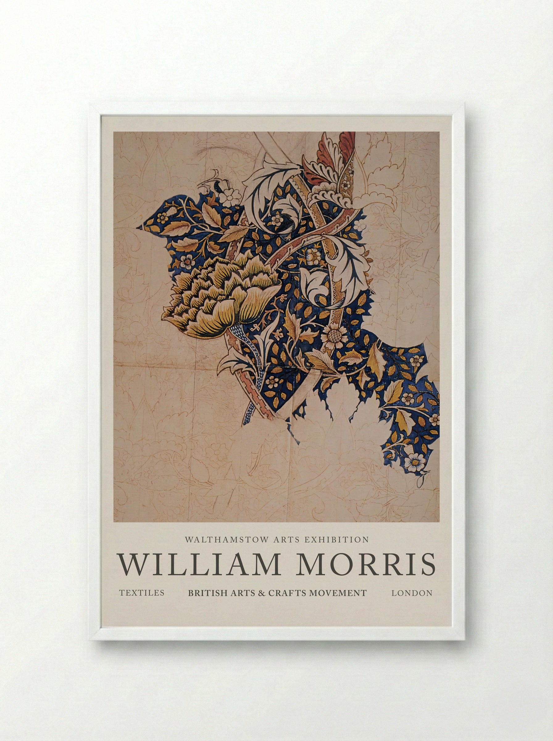 Design for Windrush printed textile - William Morris - Framed Print White