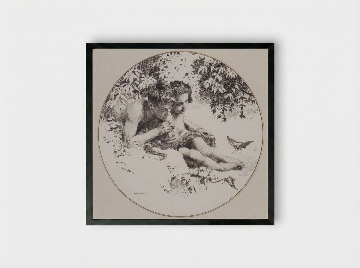 Reproduction Template for the Middle Part of the Leaf Love for Gerlach's Allegories, New Series, Plate 30 - Koloman Moser - Framed Print Black