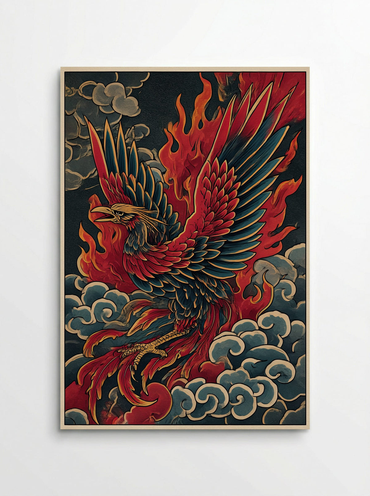 Phoenix Rising from Flames - Japanese Inspired Art Print - Poster