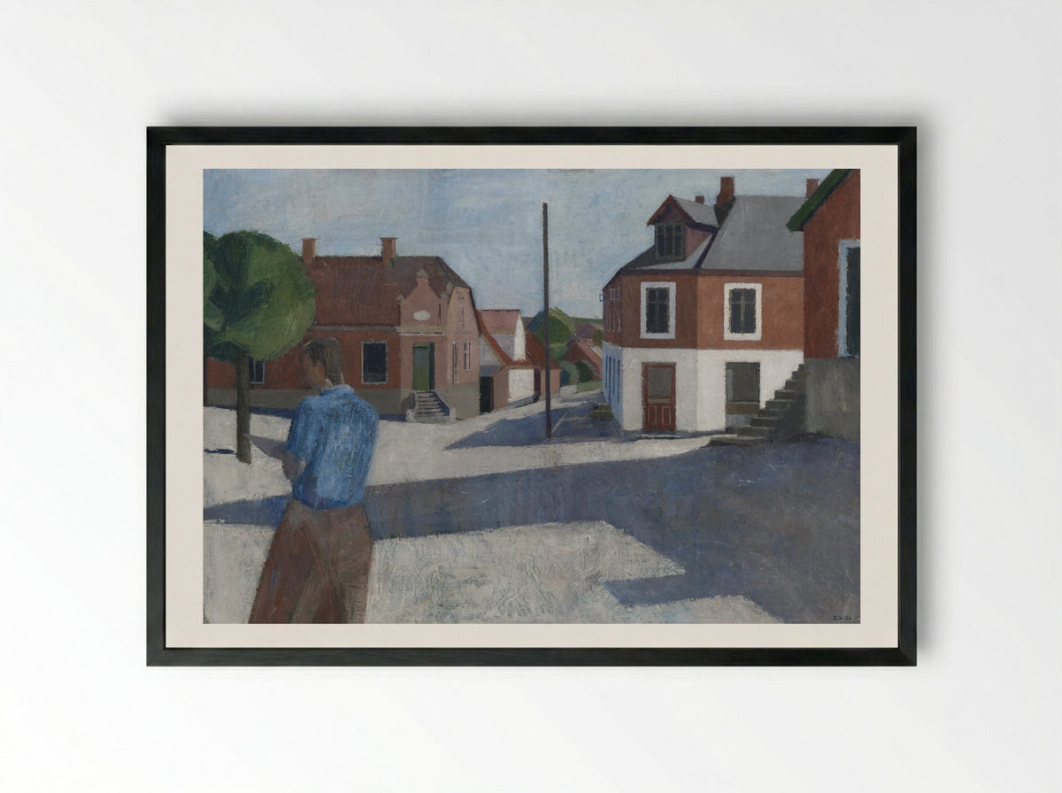 Street Scene with Figure - Erik Raadal - Framed Print Black