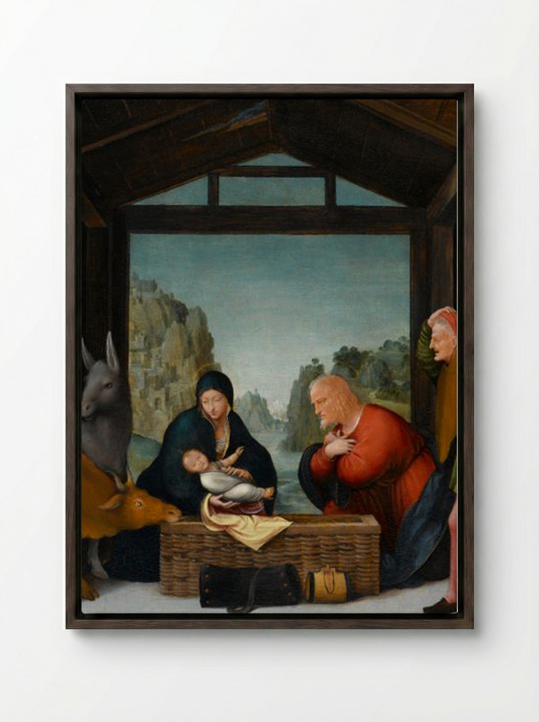 The Adoration of the Shepherds - Andrea Mantegna - Framed Canvas Dark Wood