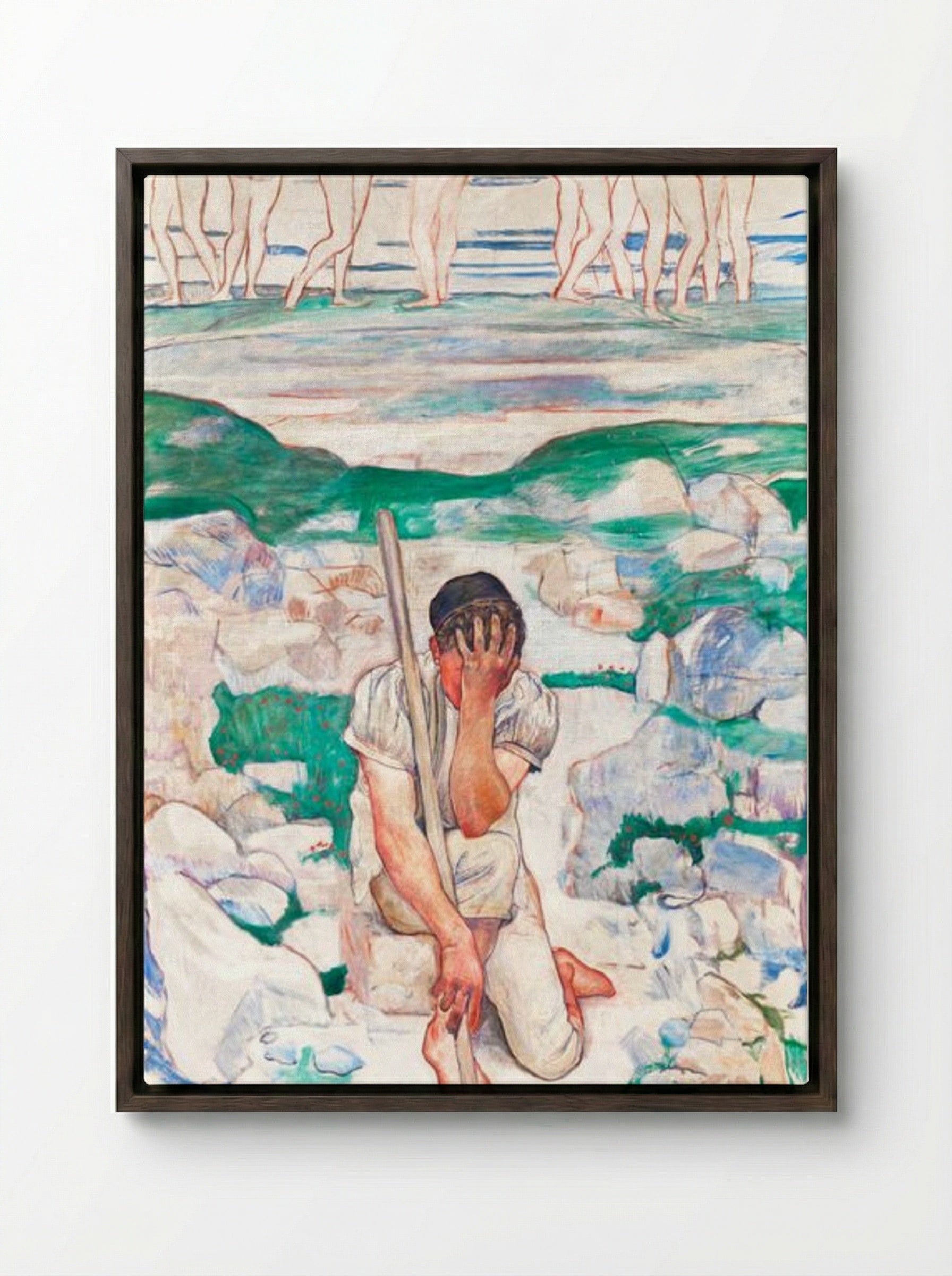 The Dream of the Shepherd - Ferdinand Hodler - Framed Canvas Dark Wood