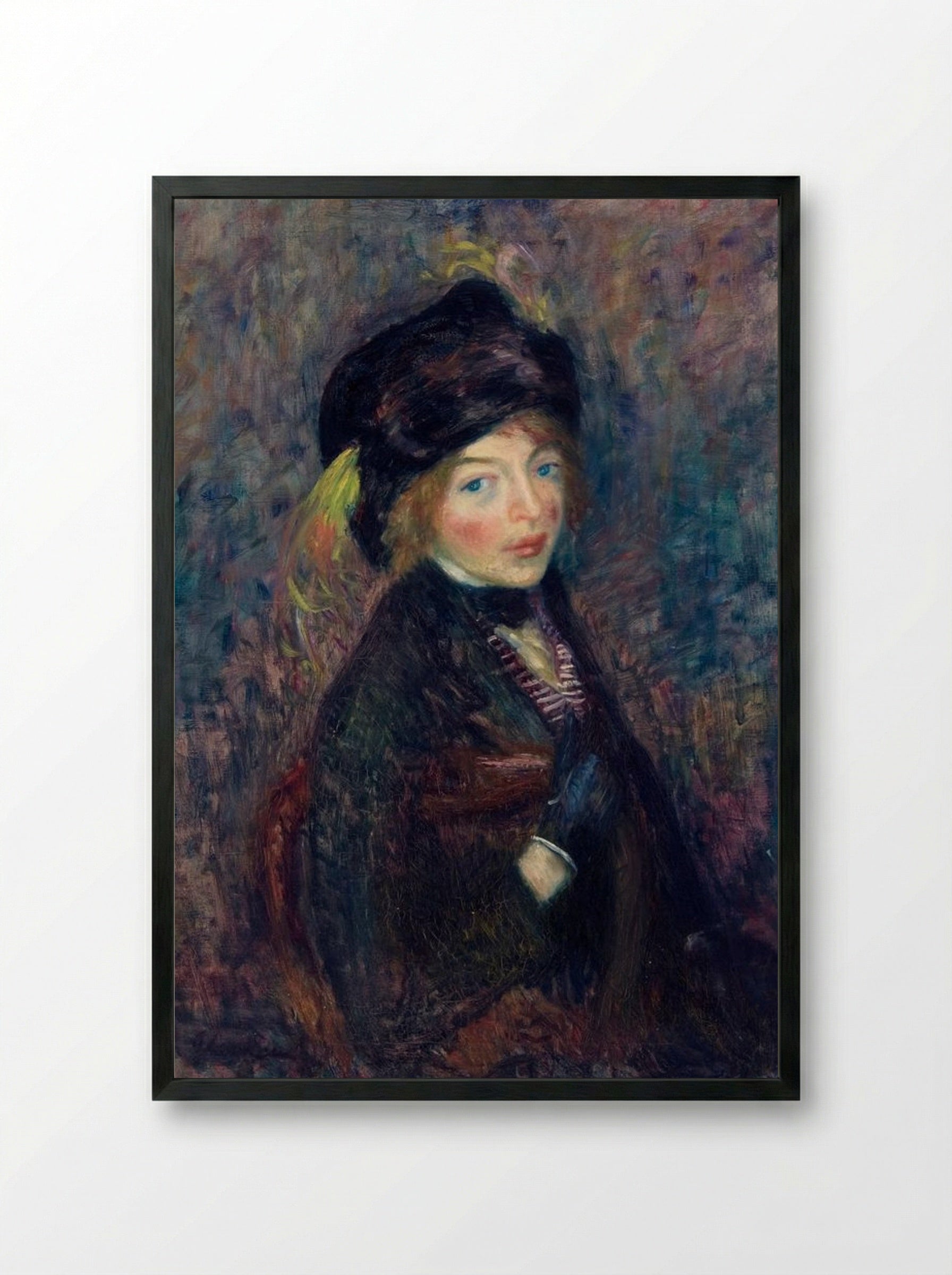Head of Girl, Feather in Turban - William James Glackens - Framed Print Black