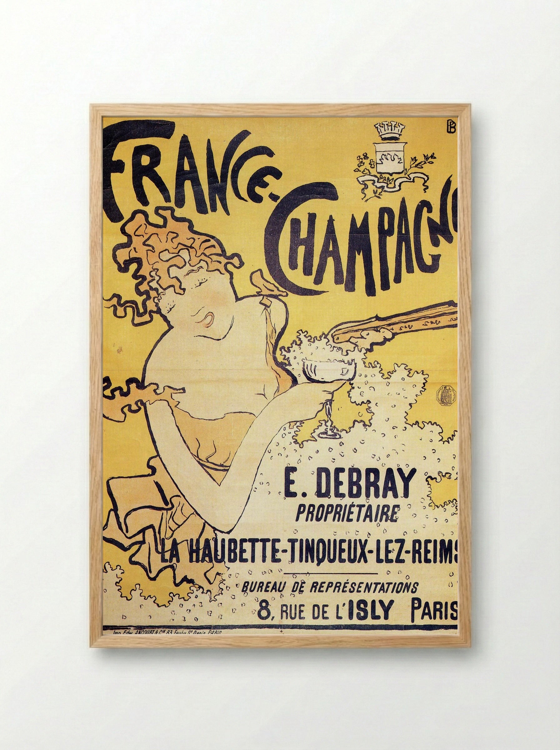 France Champagne (Advertising Poster) - Fine Art Print - Framed Print Wood