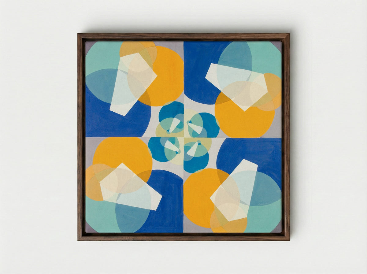 Green Squares - Joseph Schillinger - Framed Canvas Dark Wood