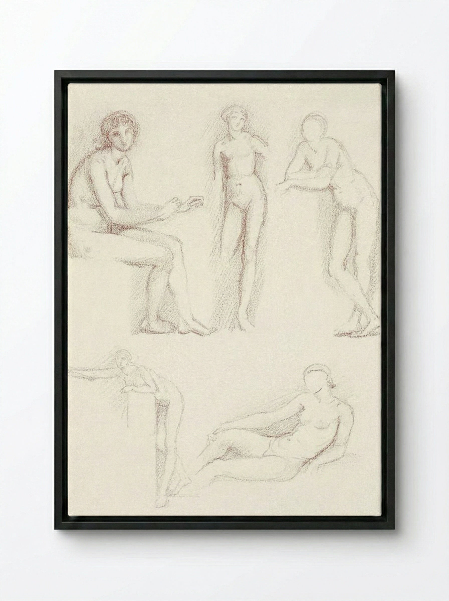 Female Nude: Five Studies - Edward Burne-Jones - Framed Canvas Black