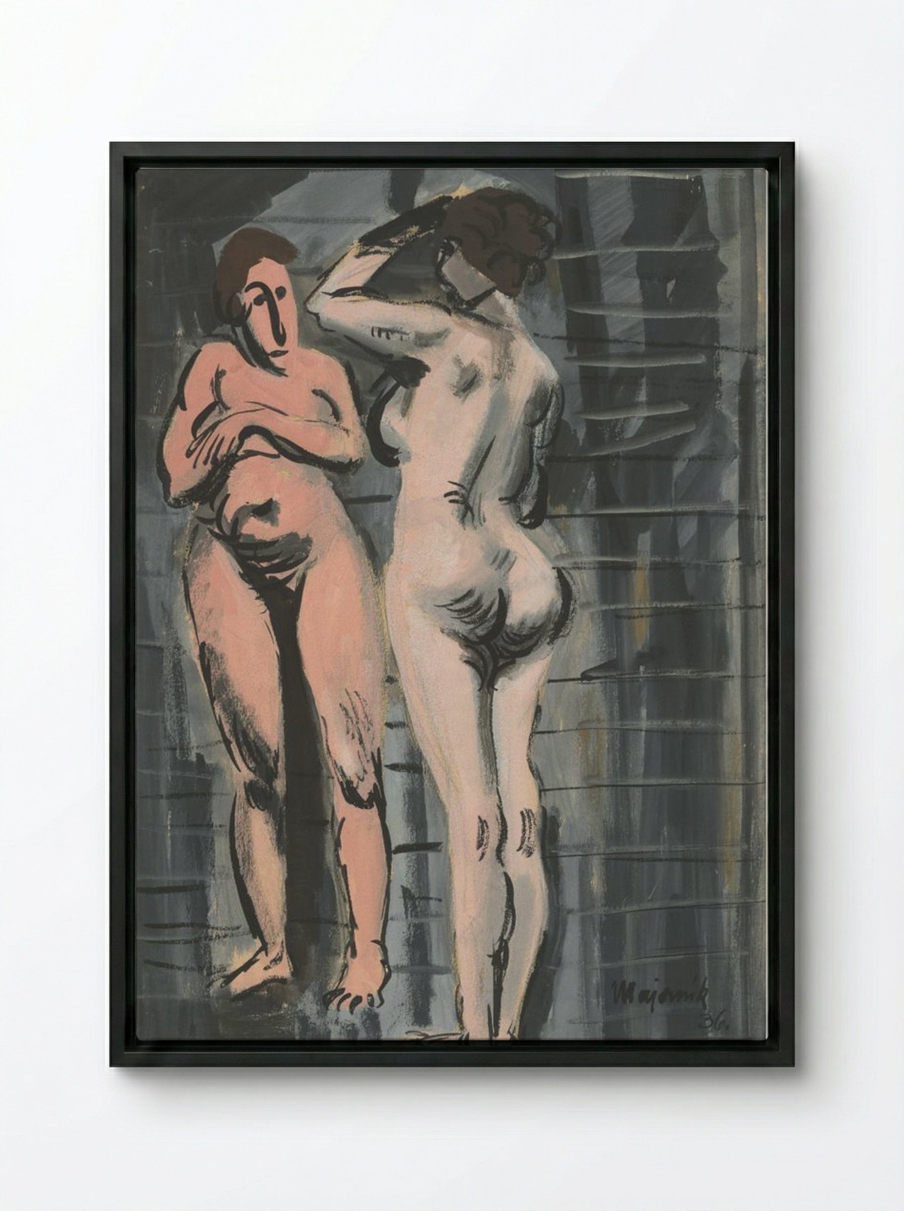 Two Female Nudes - Cyprián Majerník - Framed Canvas Black