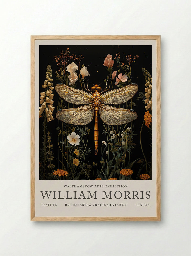 Dragonfly Gleam - William Morris - Framed Print Wood