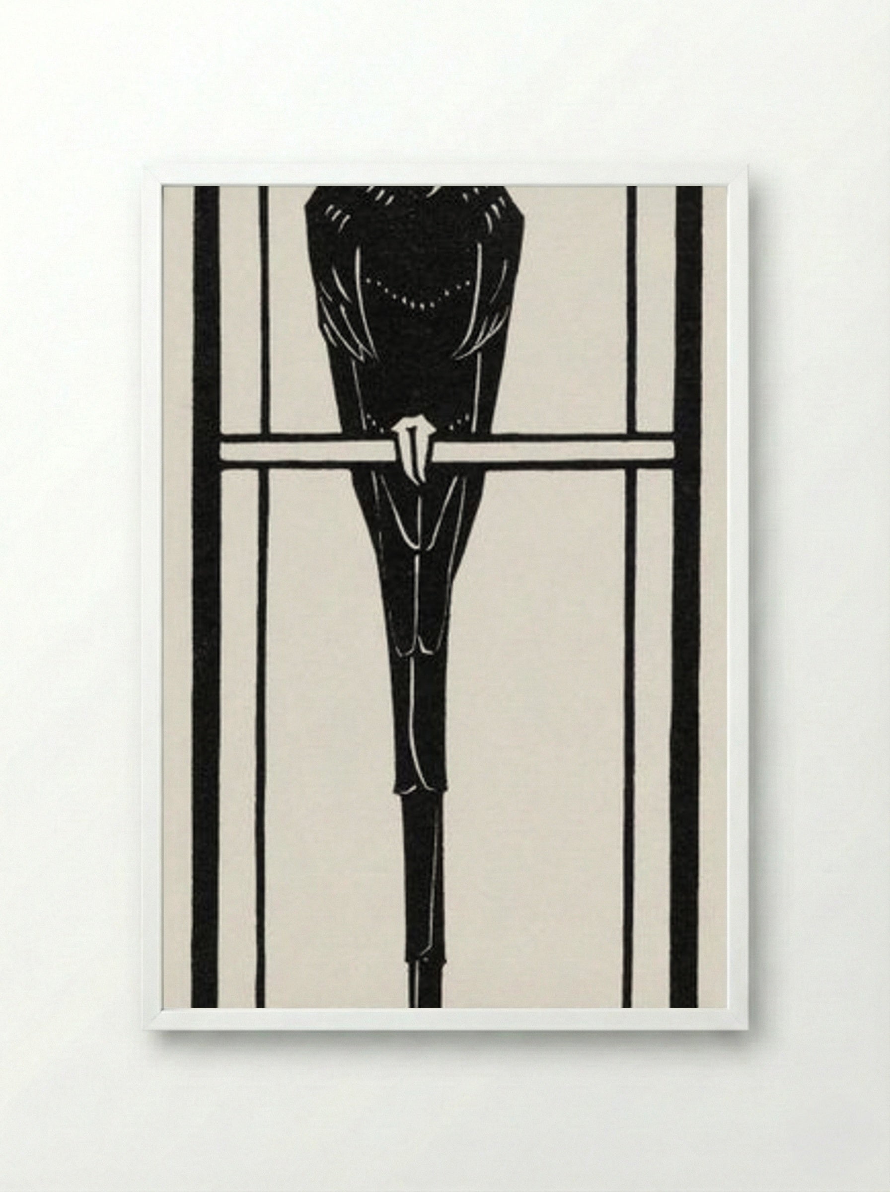 Ara (Macaw on Perch) - Julie de Graag - Framed Print White