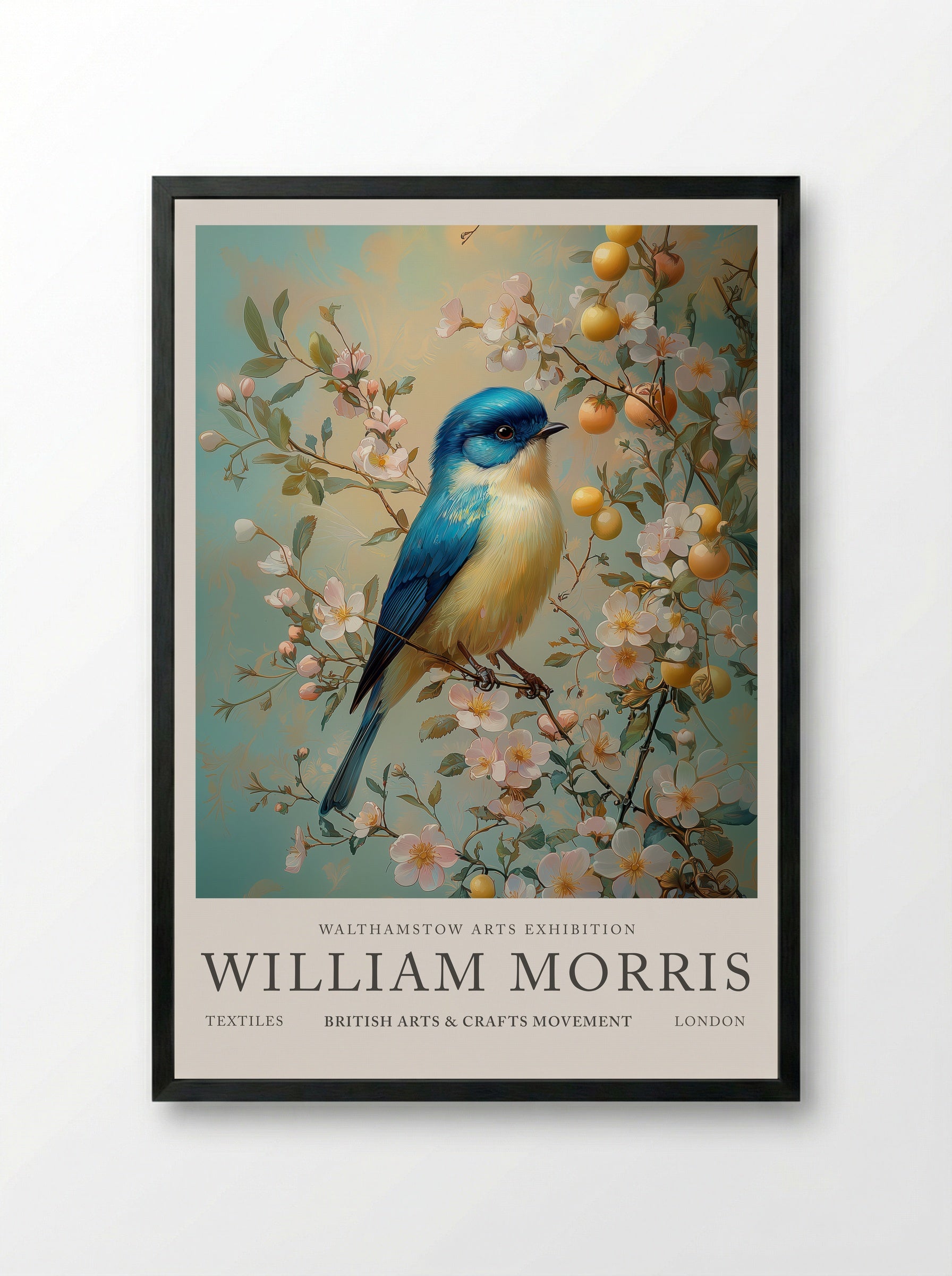 Blue Tit Beauty - William Morris - Framed Print Black