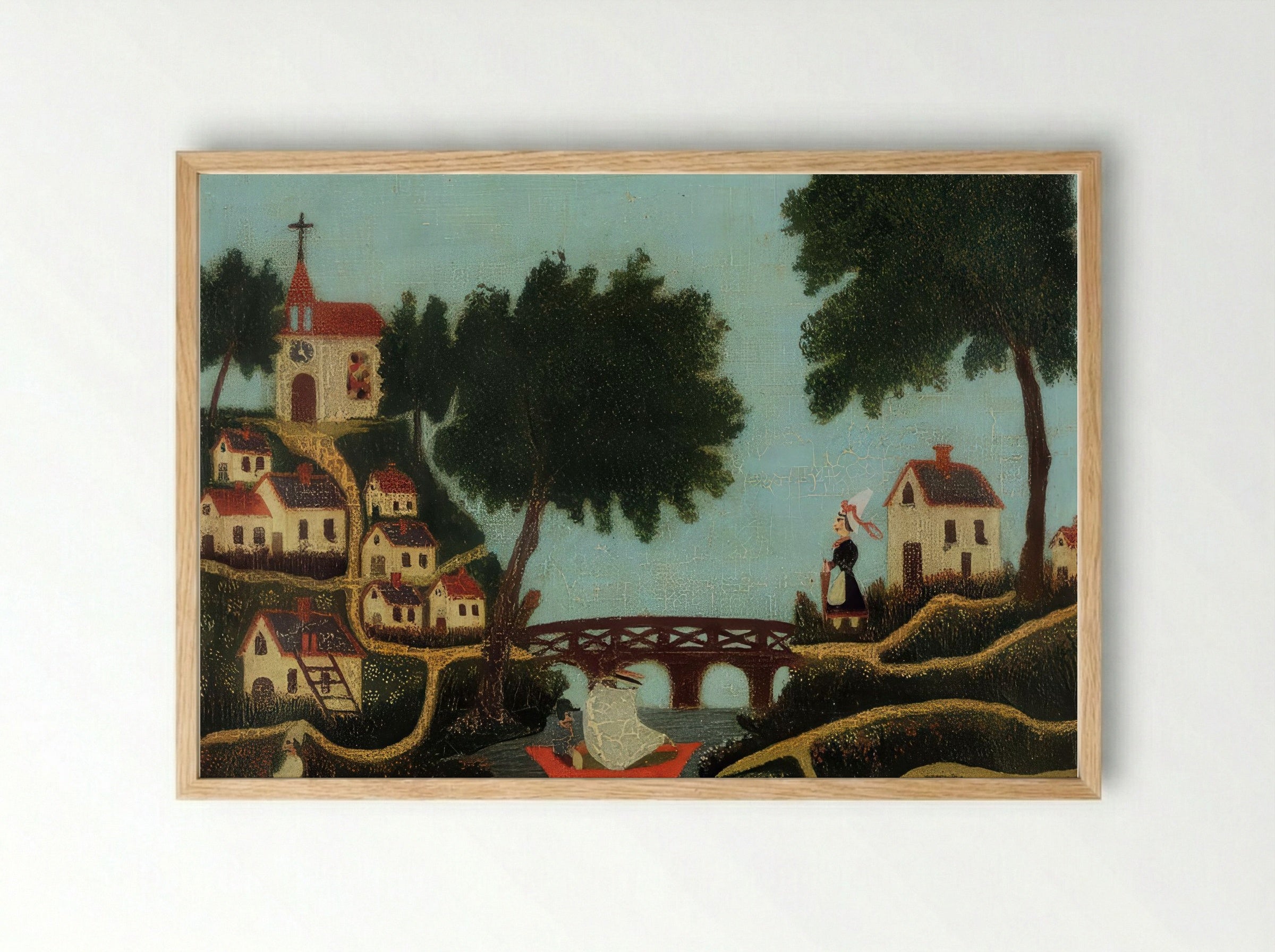 Landscape with Bridge by Henri Rousseau – Naïve Art River Scene Print - Framed Print Wood
