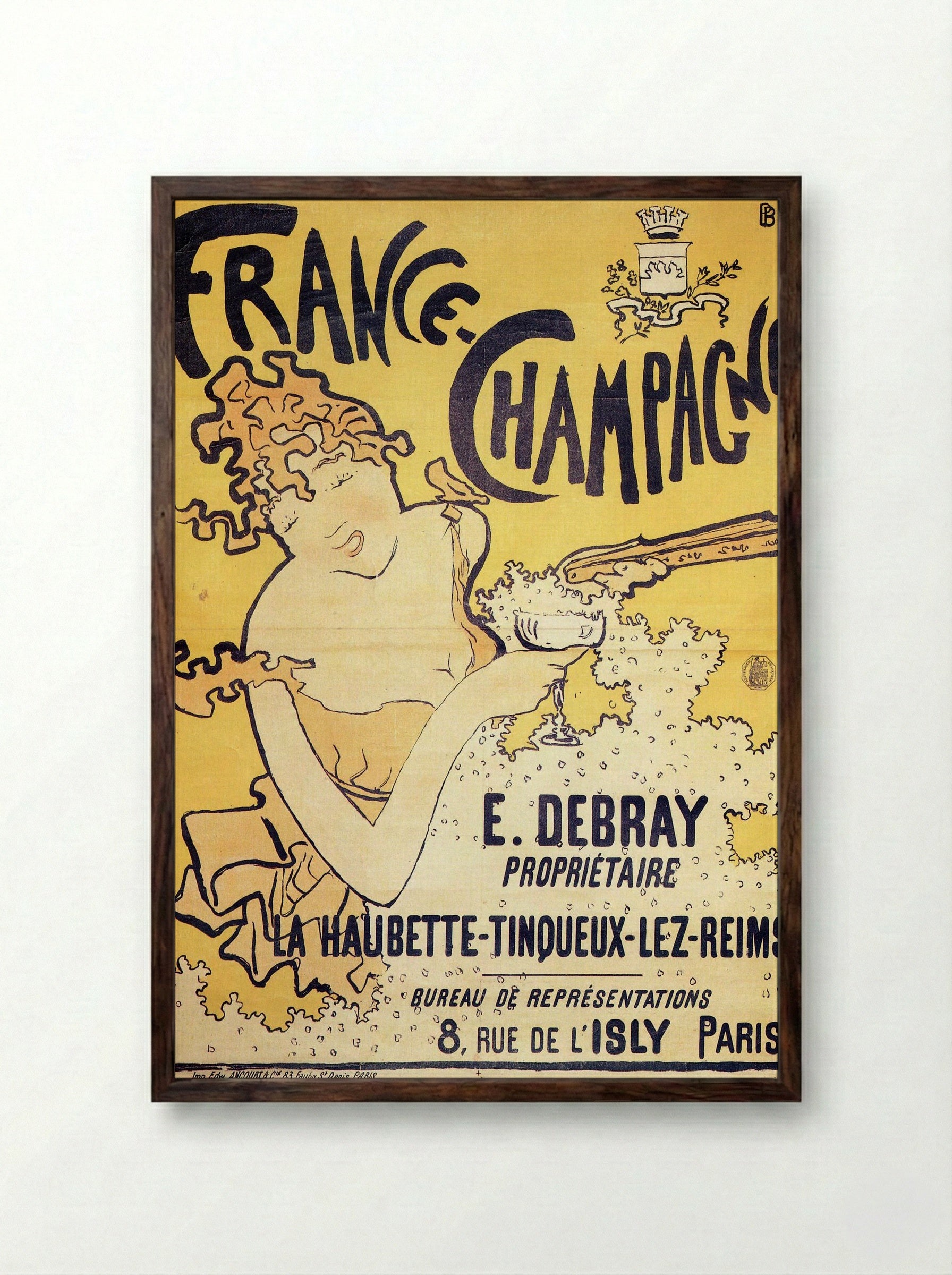France Champagne (Advertising Poster) - Fine Art Print - Framed Print Dark Wood