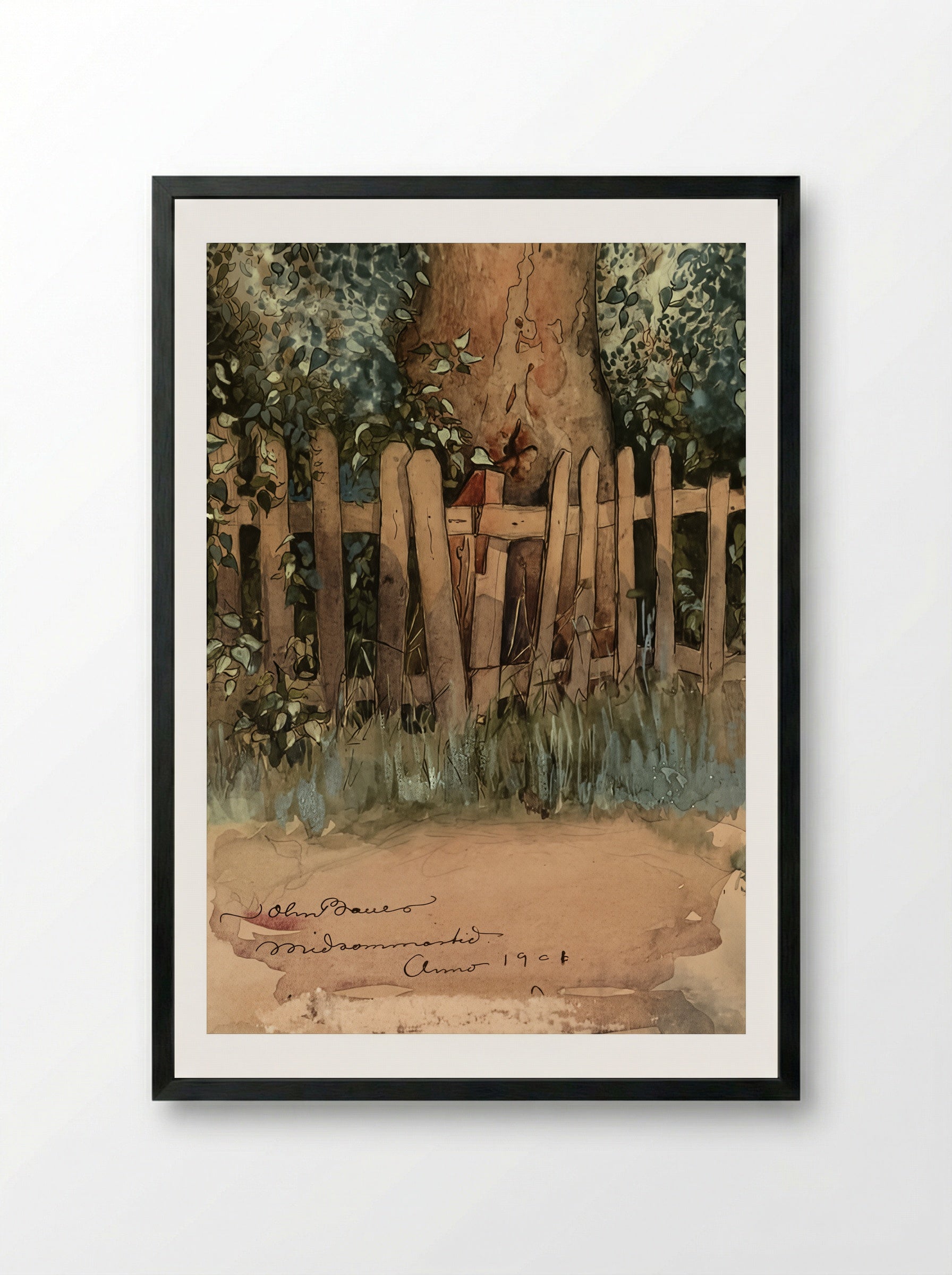 Midsummer Time - John Bauer - Framed Print Black