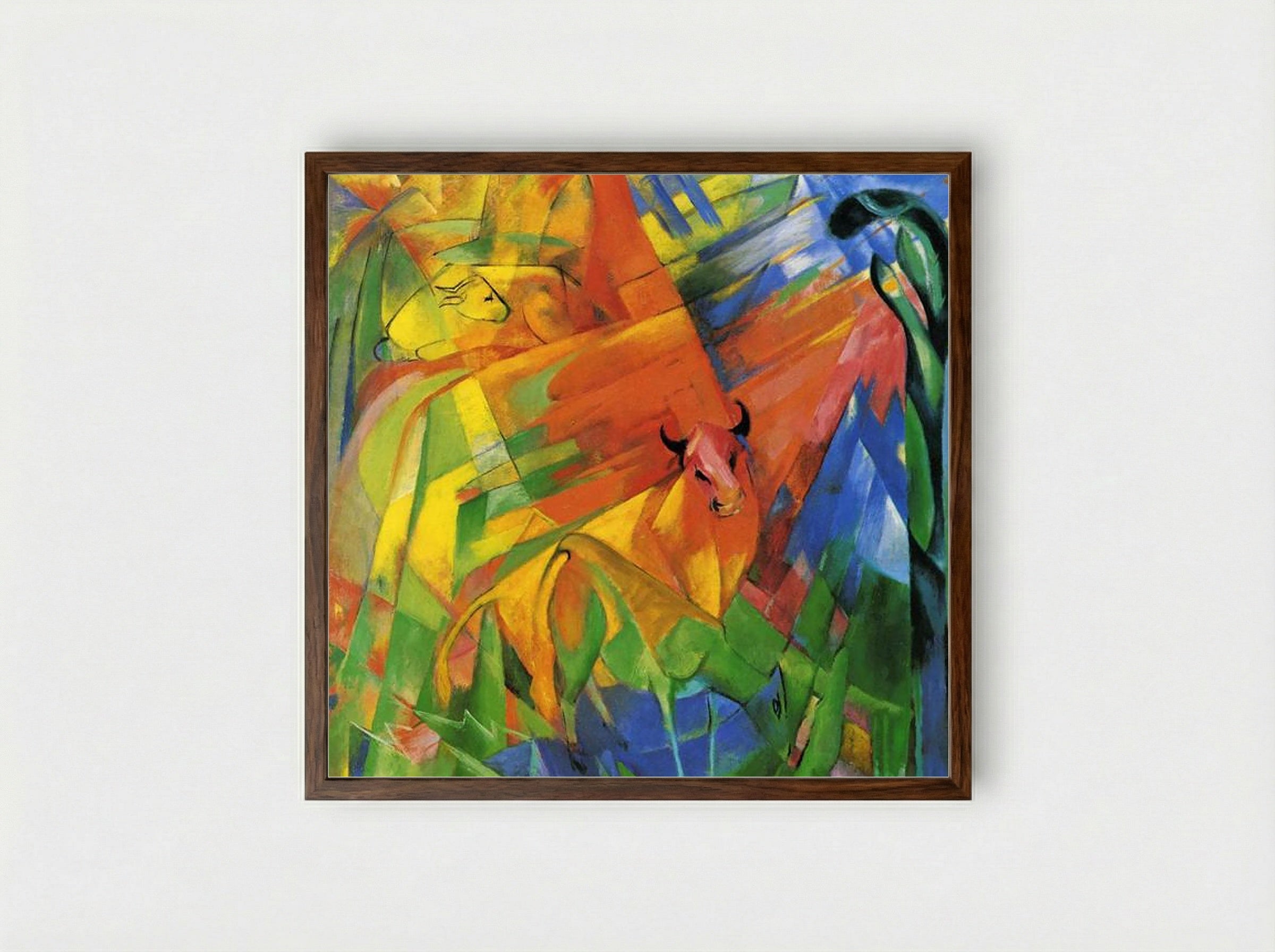Animals in a Landscape - Franz Marc - Framed Print Dark Wood