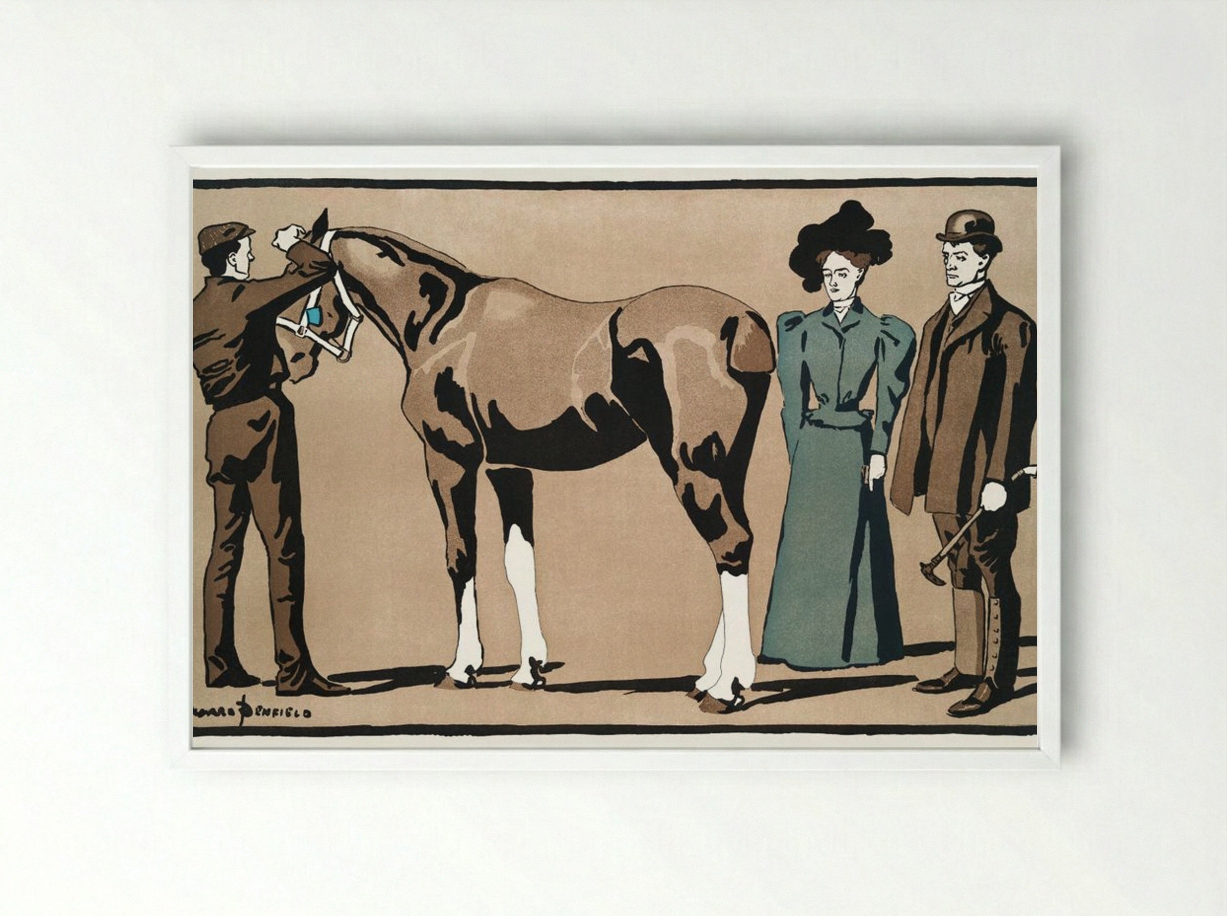 People and Horse - Edward Penfield - Framed Print White