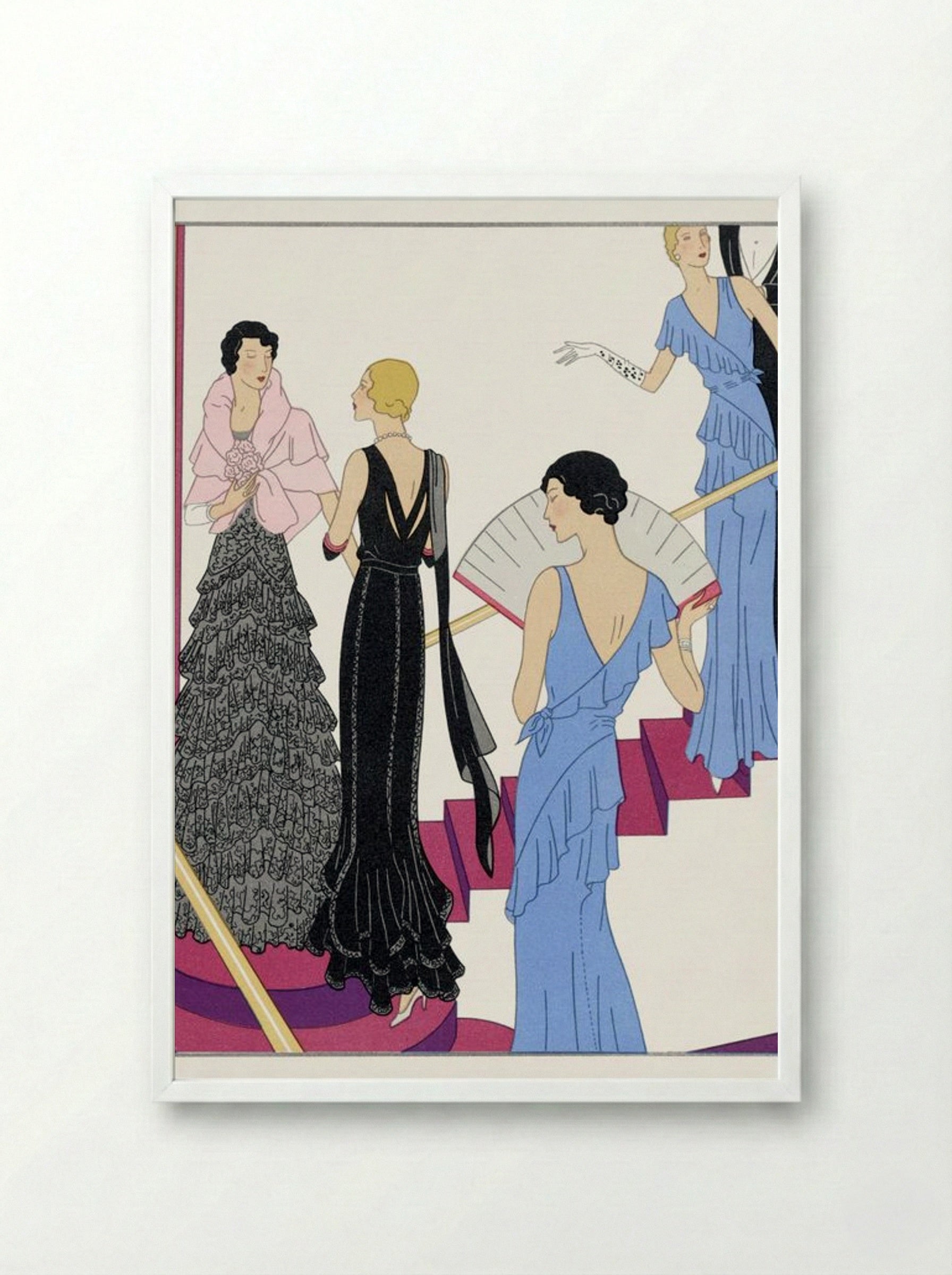 Lace Evening Dress with a Moire Cape - Redfern Ltd. - Framed Print White