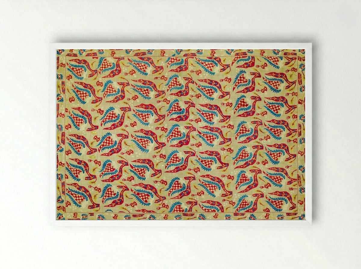 Turkish Bed Cover Pattern with Flowers and Leaves - William Morris - Framed Print White