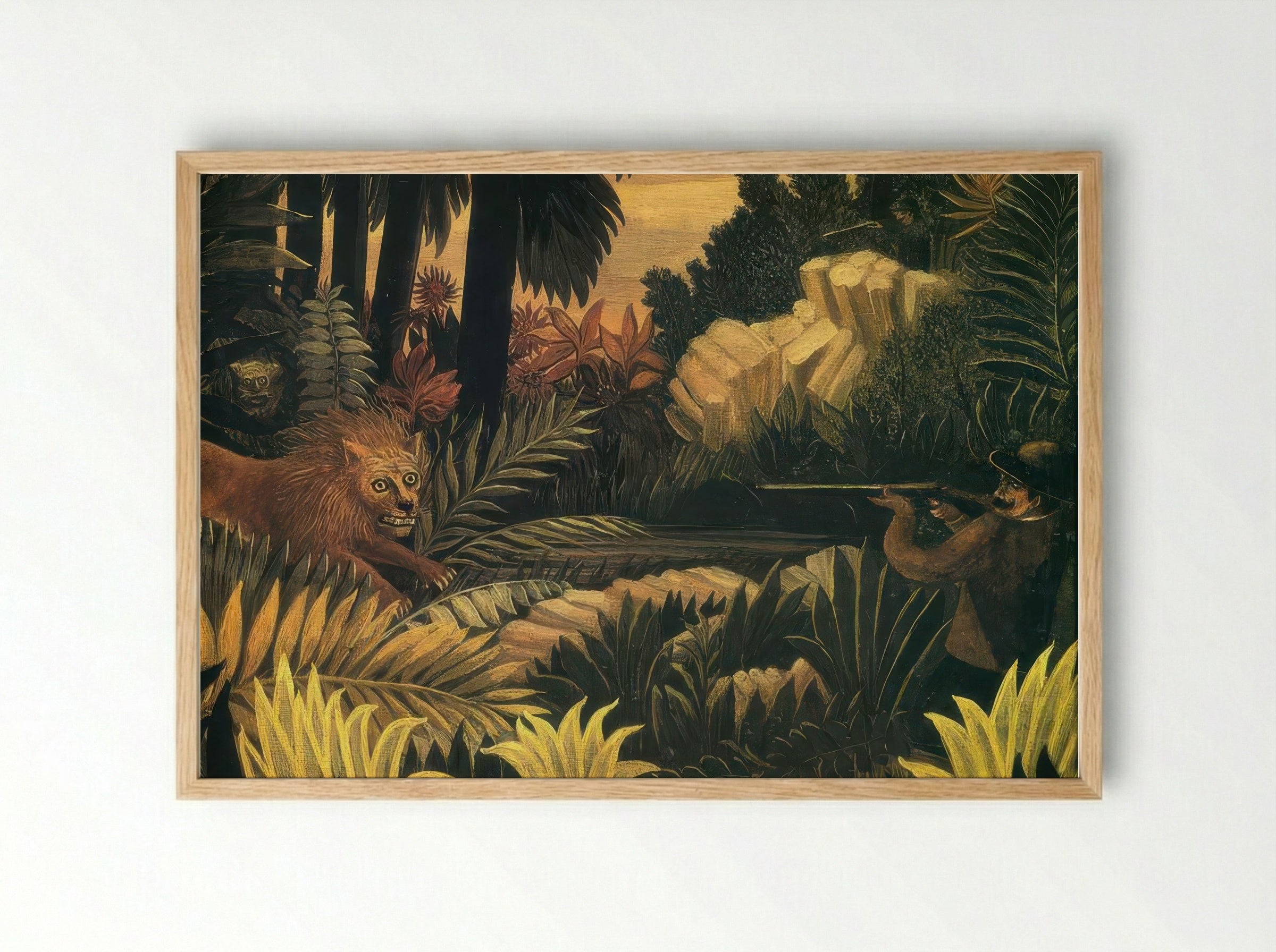 The Lion Hunter by Henri Rousseau – Naïve Art Jungle Adventure Print - Framed Print Wood