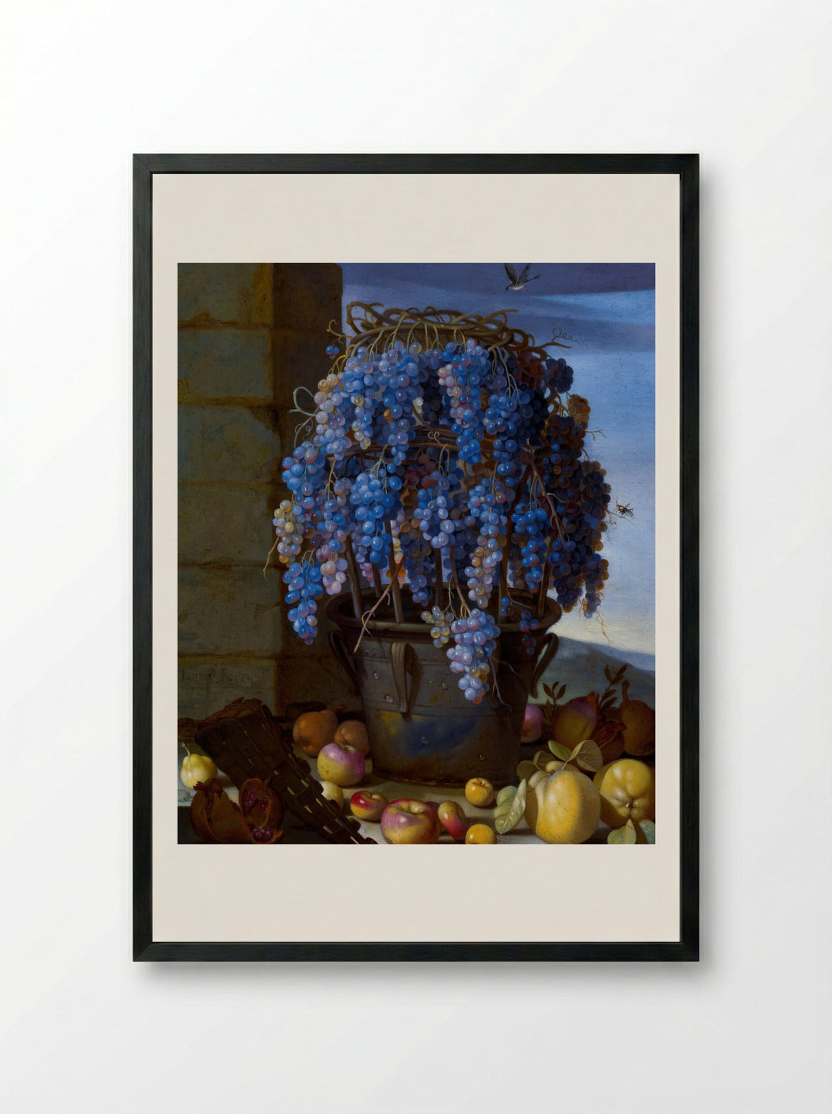 Still Life with Grapes and Other Fruit - Luca Forte - Framed Print Black