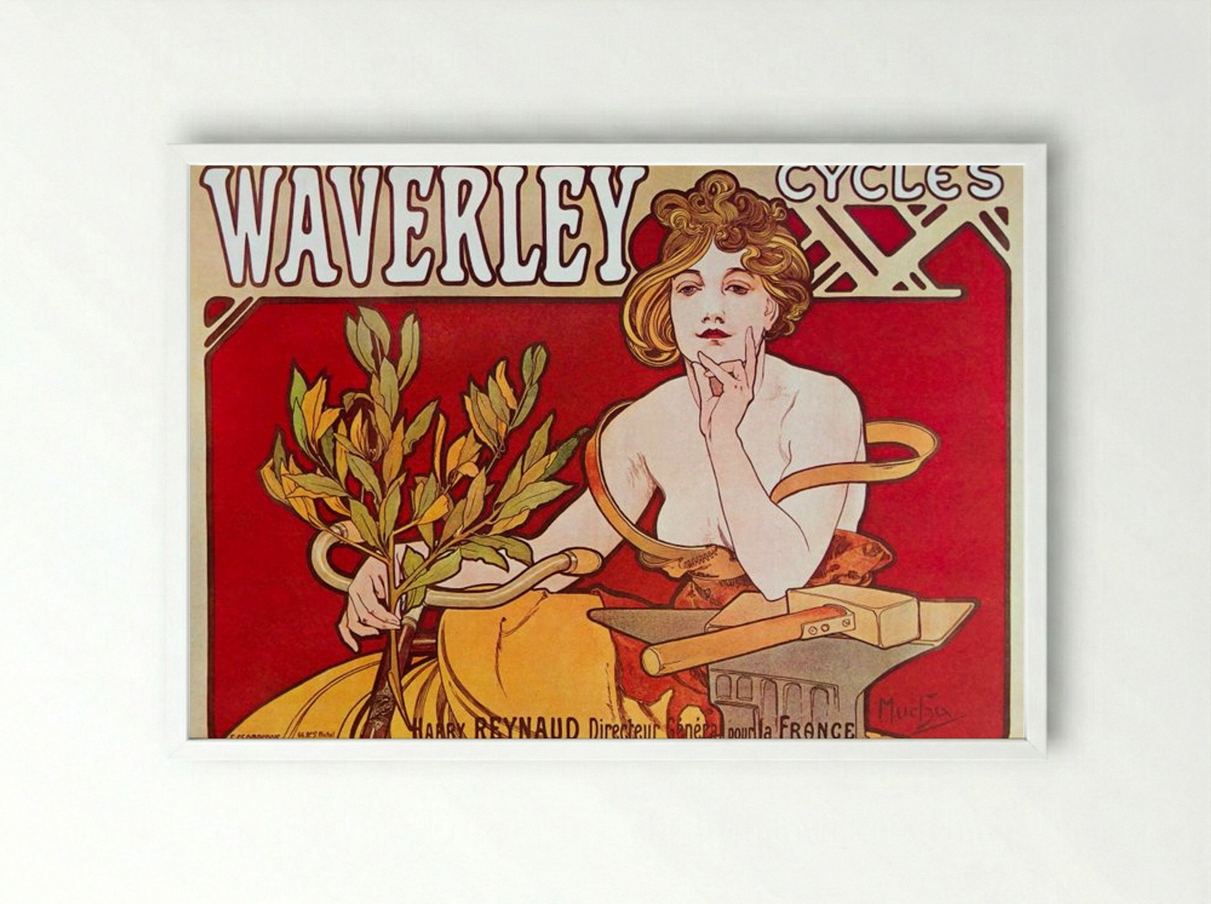 Cycles Waverley, Paris - Alphonse Mucha - Framed Print White