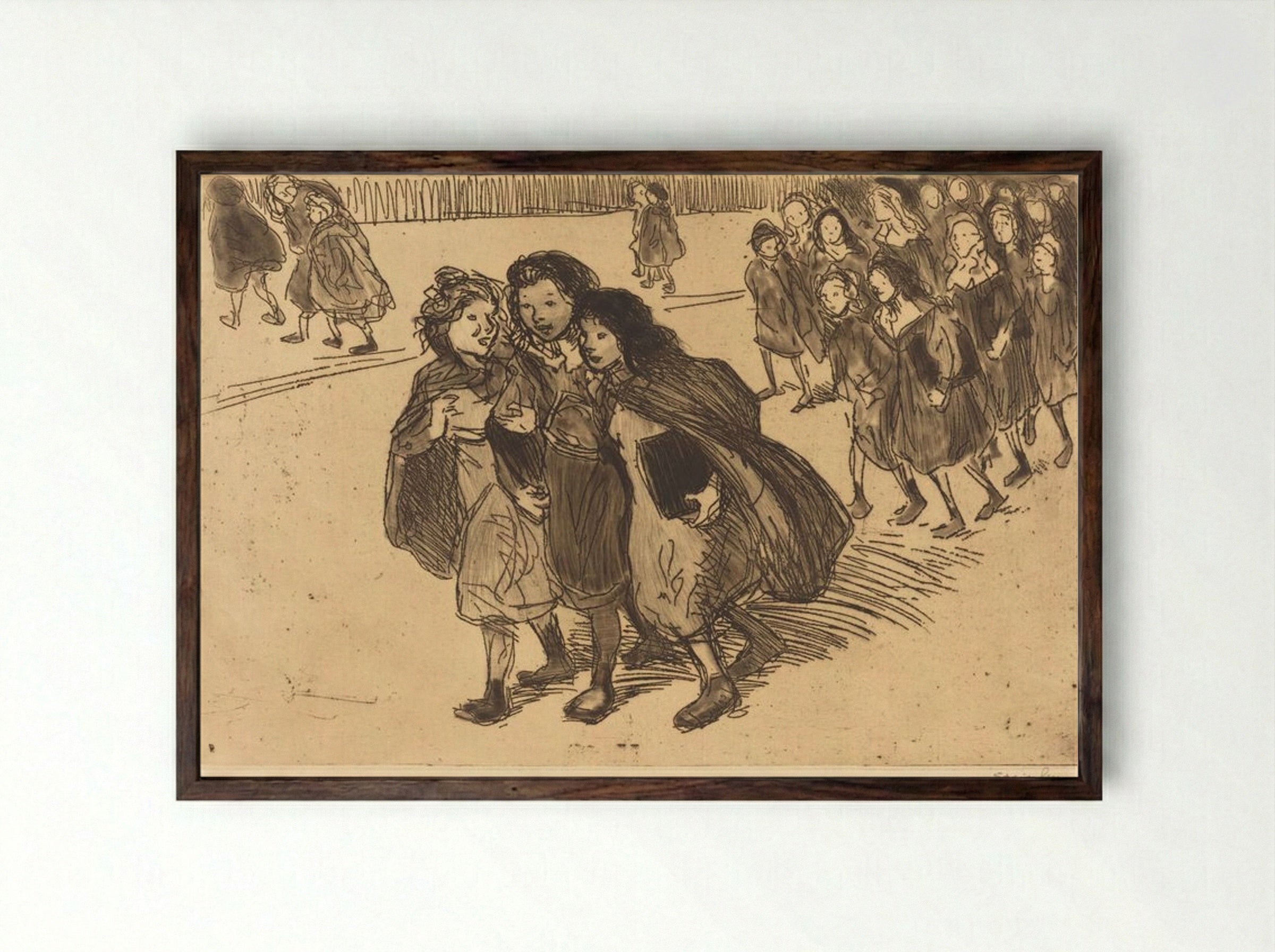 Girls Coming from School - Théophile Alexandre Steinlen - Framed Print Dark Wood