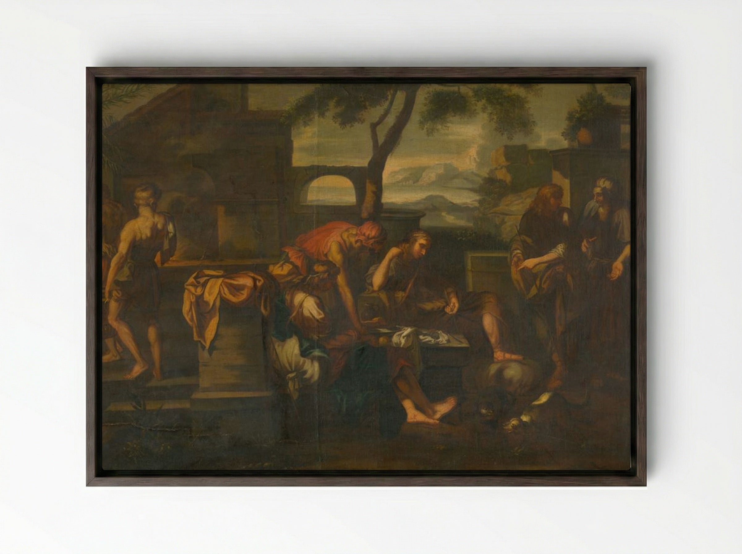 Biblical Scene with Figures - Fine Art Print - Framed Canvas Dark Wood