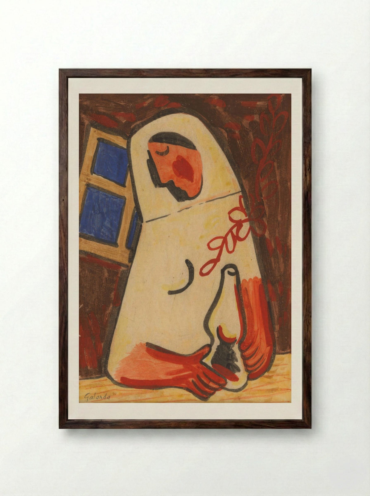 Sitting Woman - Mikuláš Galanda - Framed Print Dark Wood