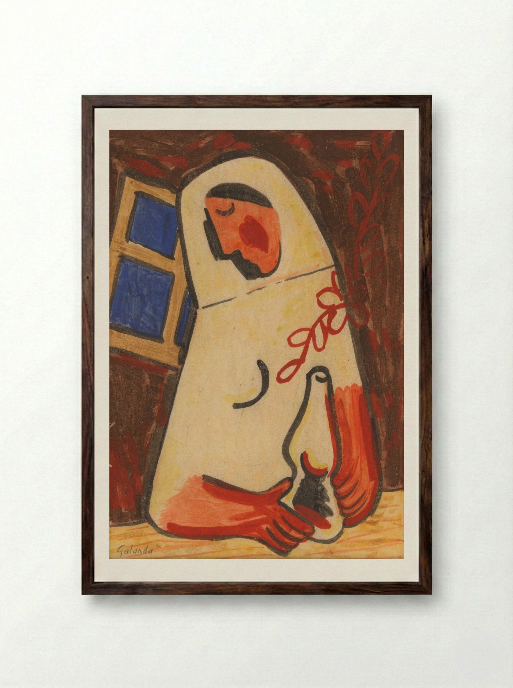 Sitting Woman - Mikuláš Galanda - Framed Print Dark Wood