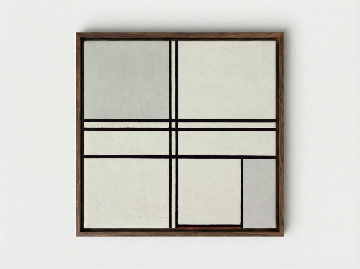 Composition No. 1, Grey-Red - Piet Mondrian - Framed Canvas Dark Wood