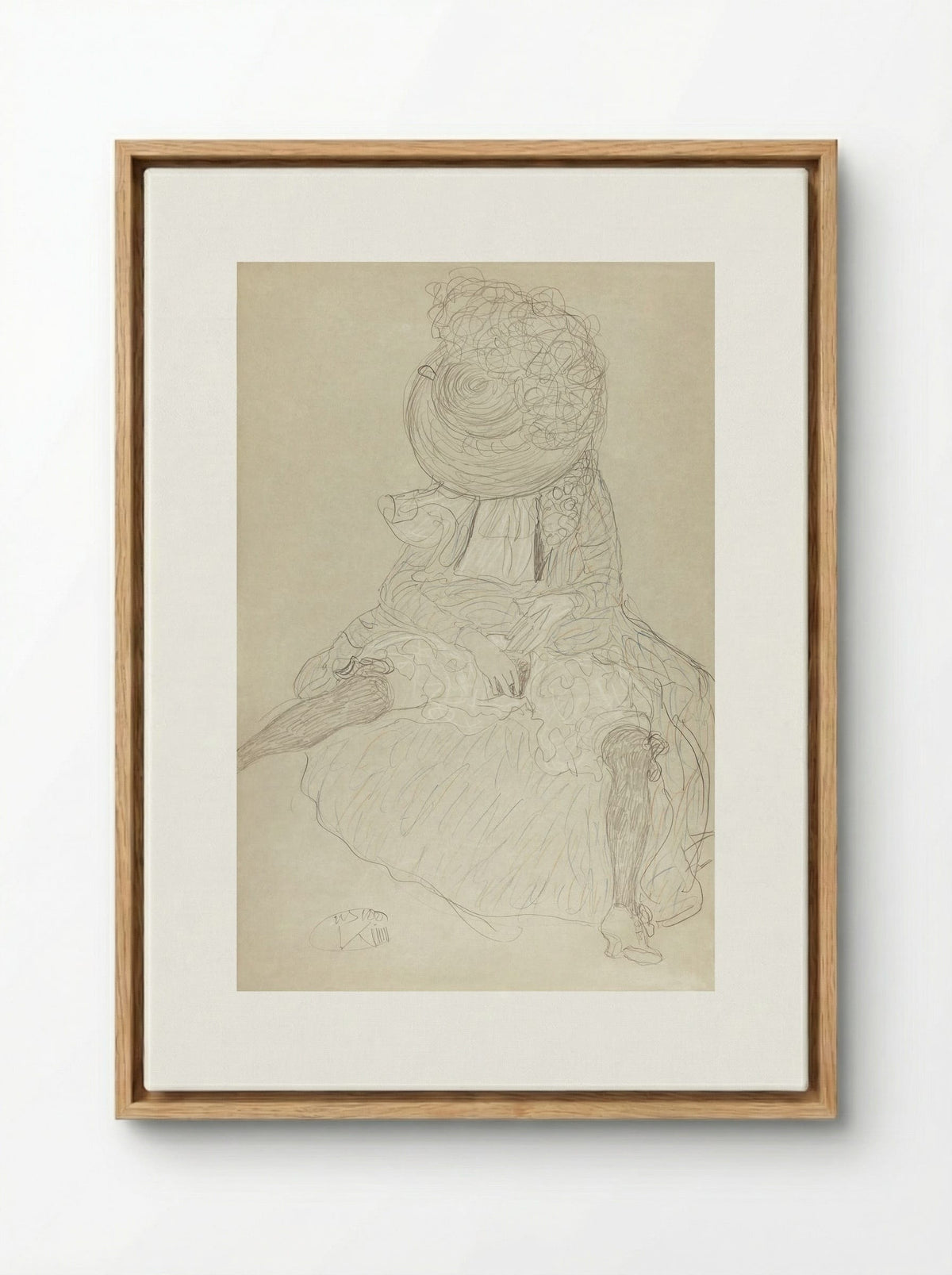 Seated Woman from the Front with Hat, Face Hooded - Gustav Klimt - Framed Canvas Wood