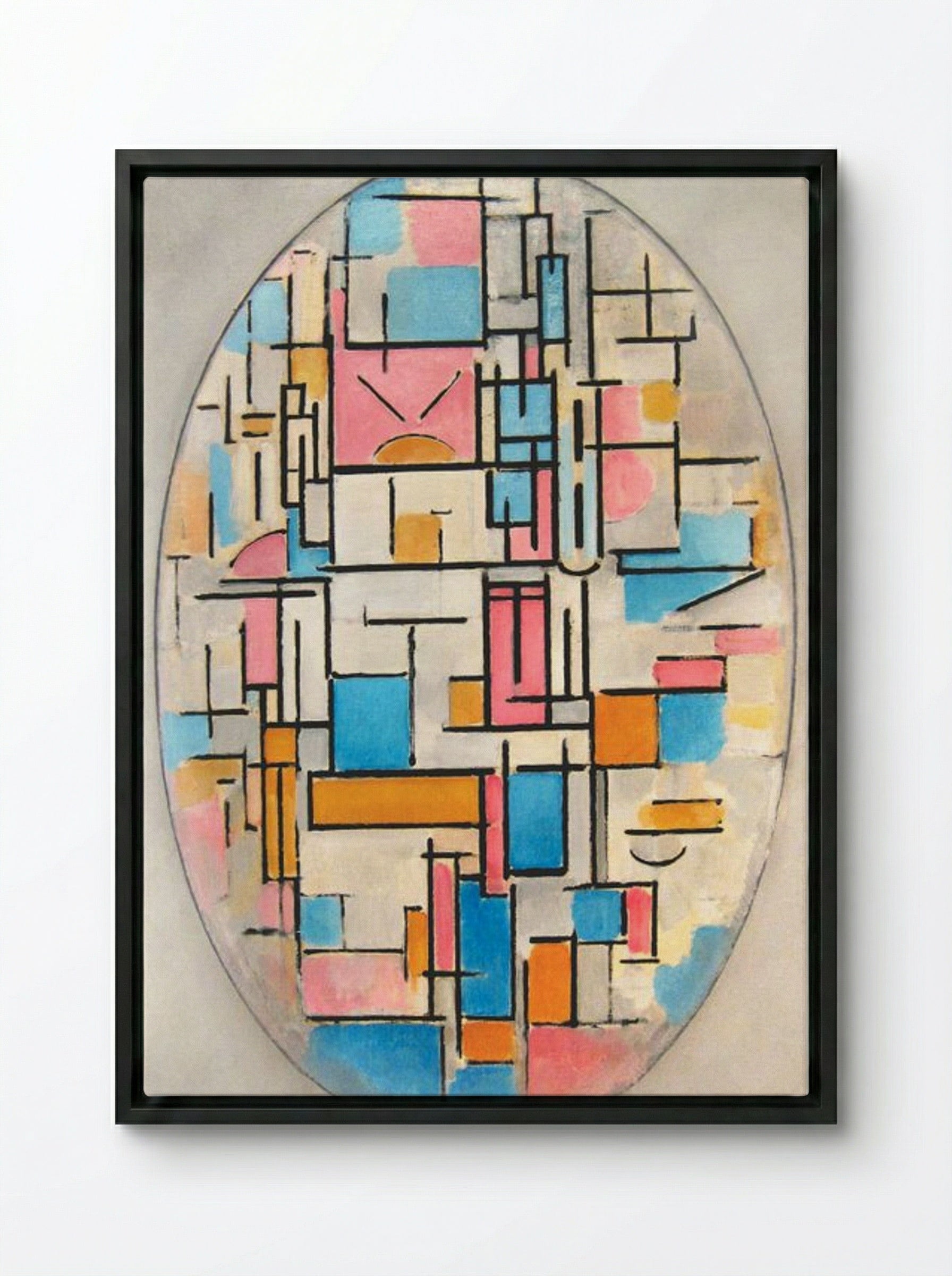 Composition in Oval with Colour Planes 1 - Piet Mondrian - Framed Canvas Black