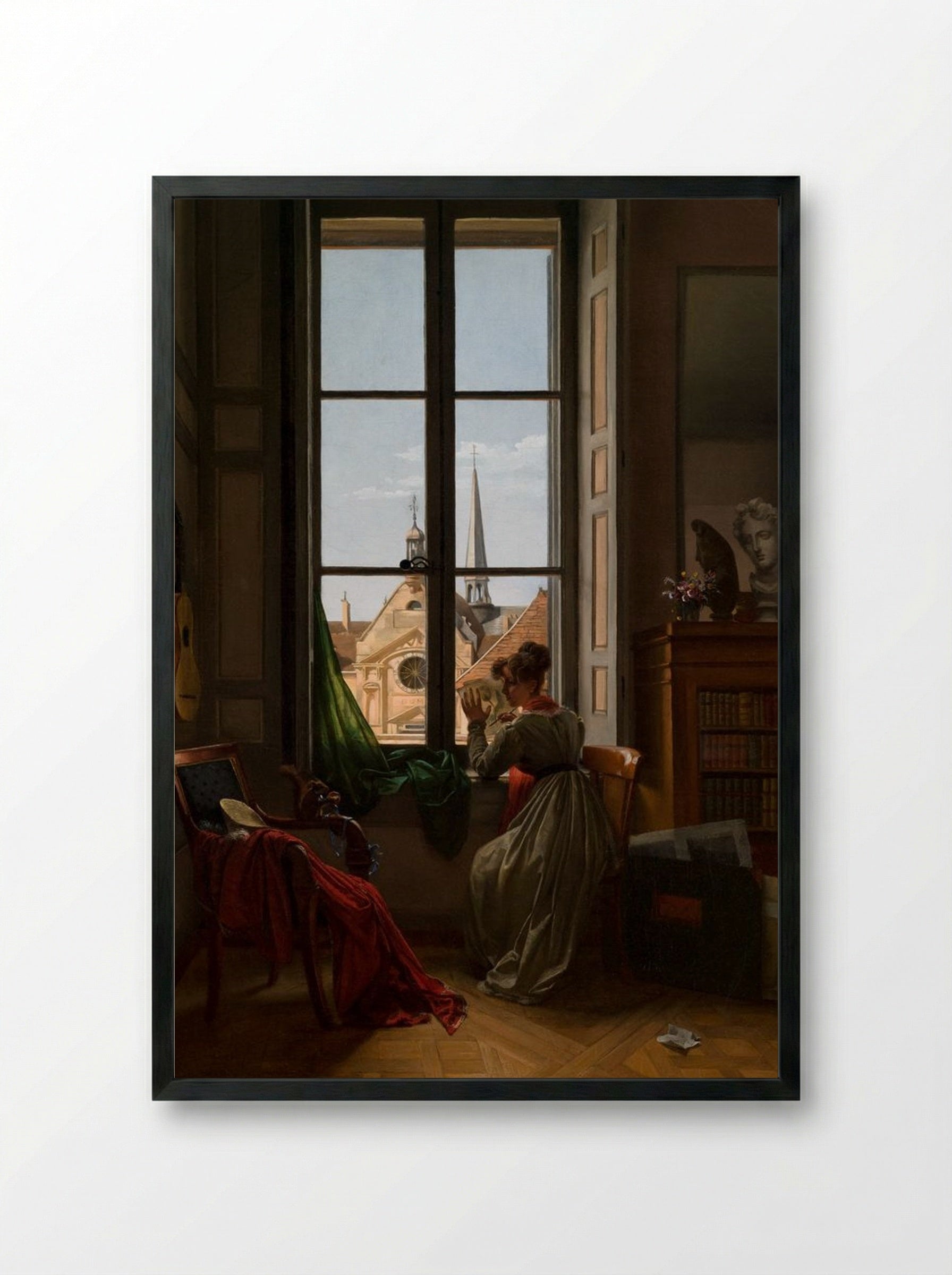 Interior with a Young Woman Drawing - Marie-Denise Villers - Framed Print Black