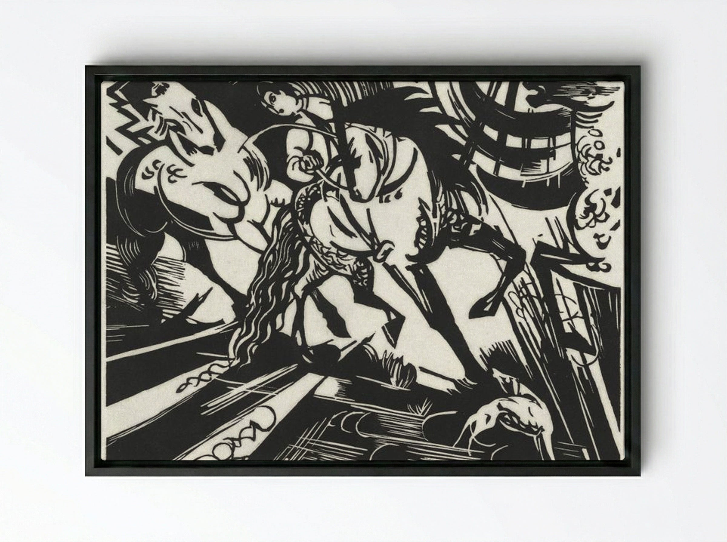 The Riding School - Franz Marc - Framed Canvas Black