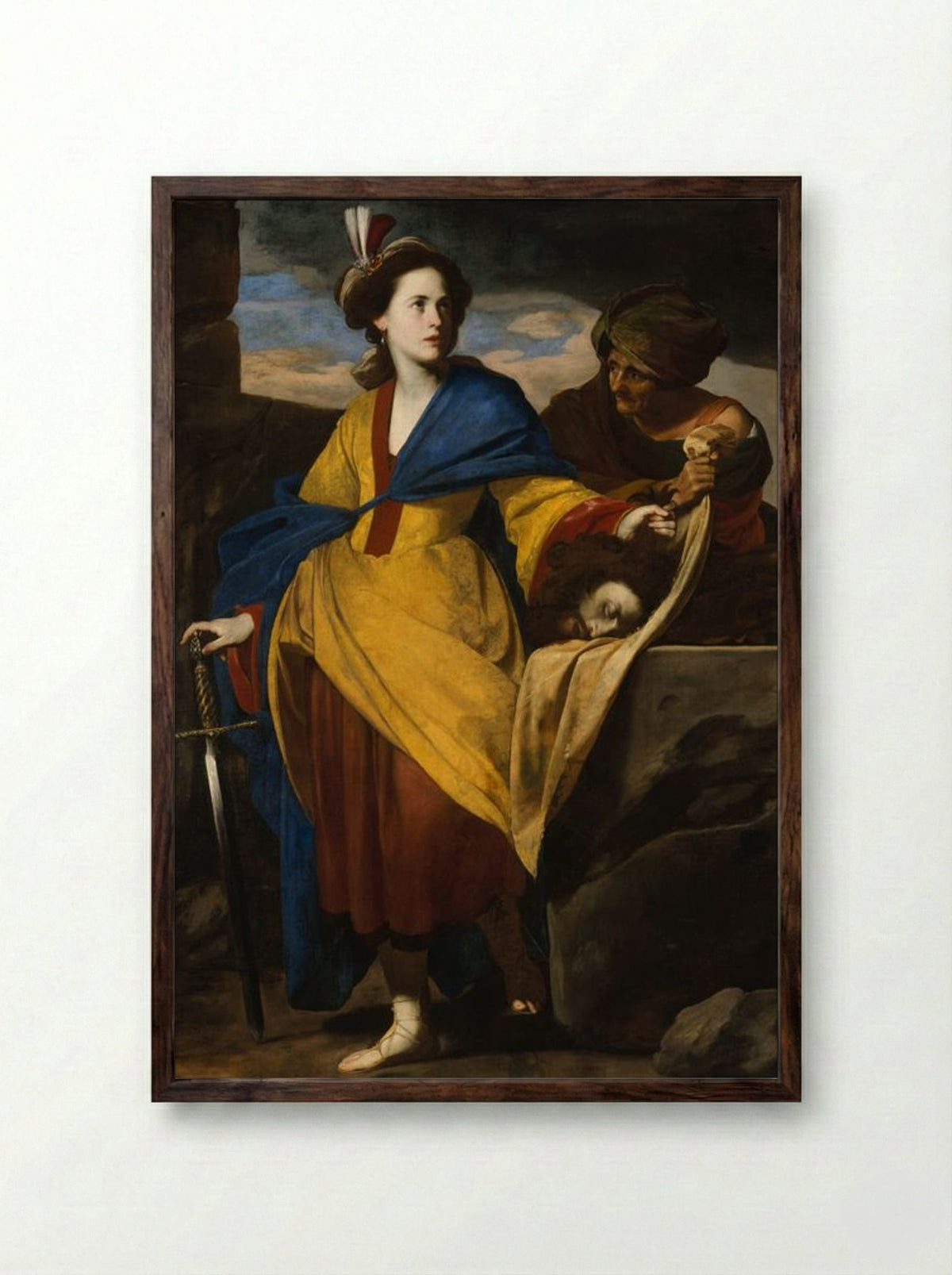 Judith with the Head of Holofernes - Massimo Stanzione - Framed Print Dark Wood
