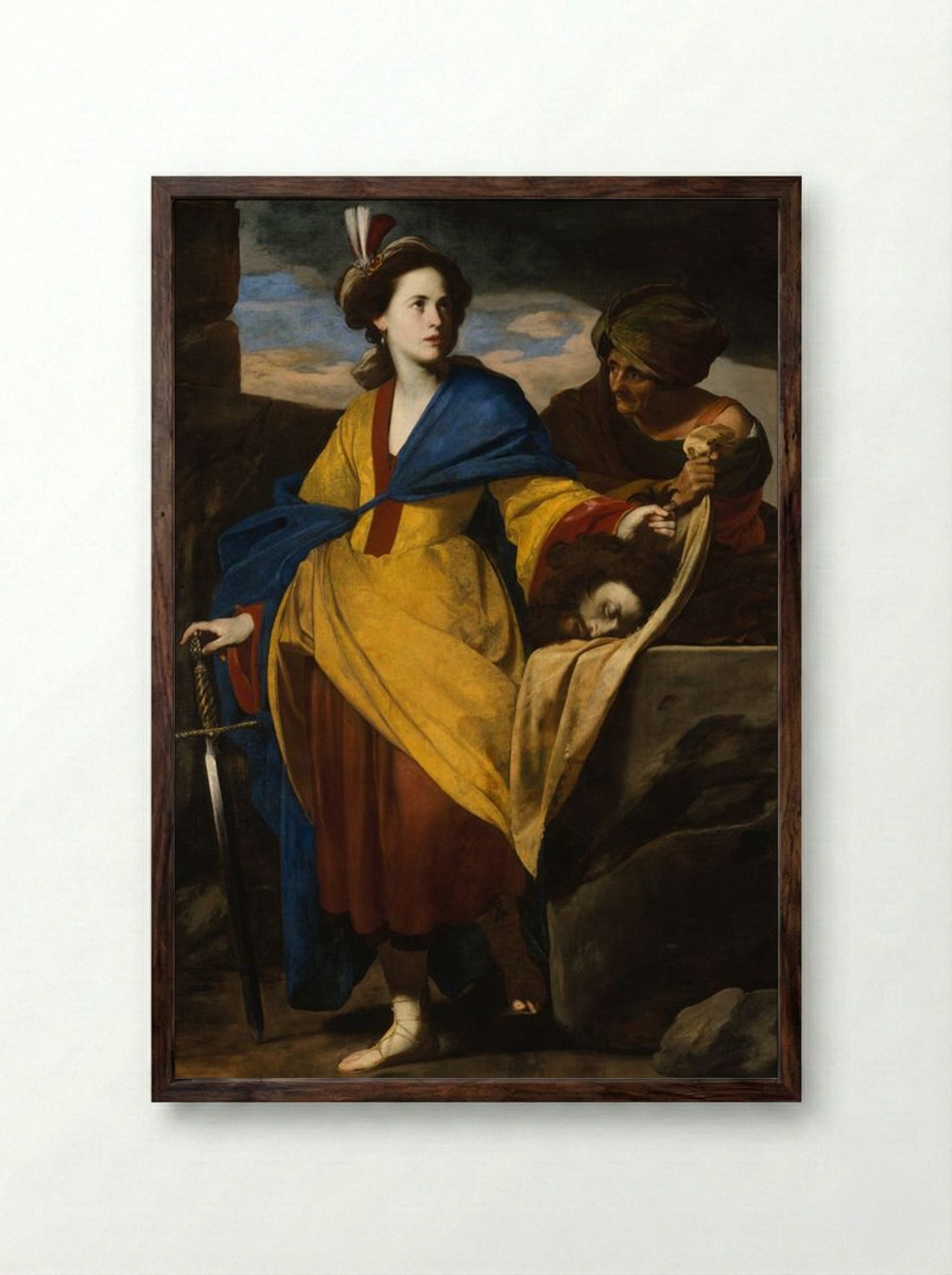 Judith with the Head of Holofernes - Massimo Stanzione - Framed Print Dark Wood