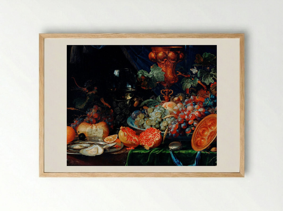 Fruits and Oysters - Abraham Mignon - Framed Print Wood