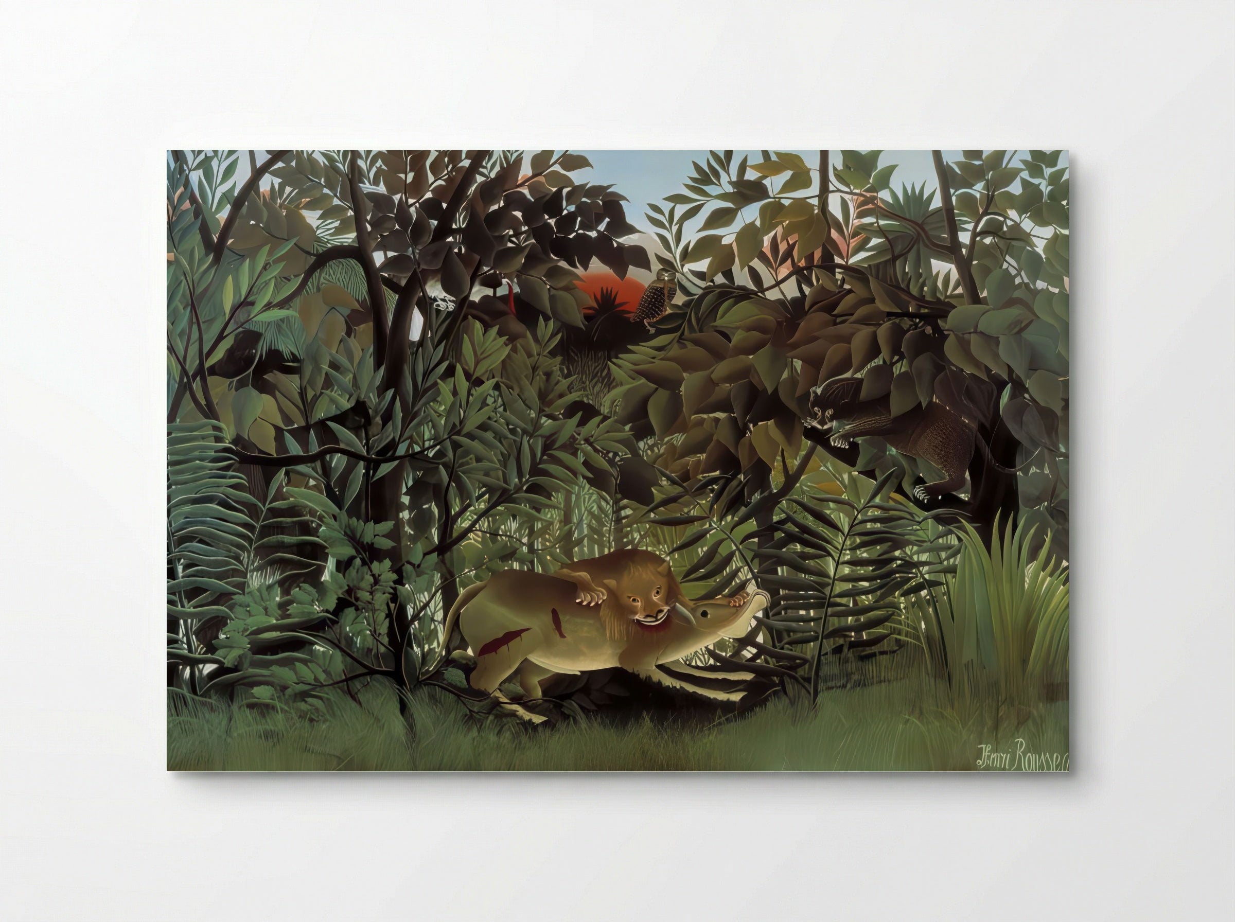 The Hungry Lion Throws Itself on the Antelope by Henri Rousseau – Naïve Art Jungle - Poster