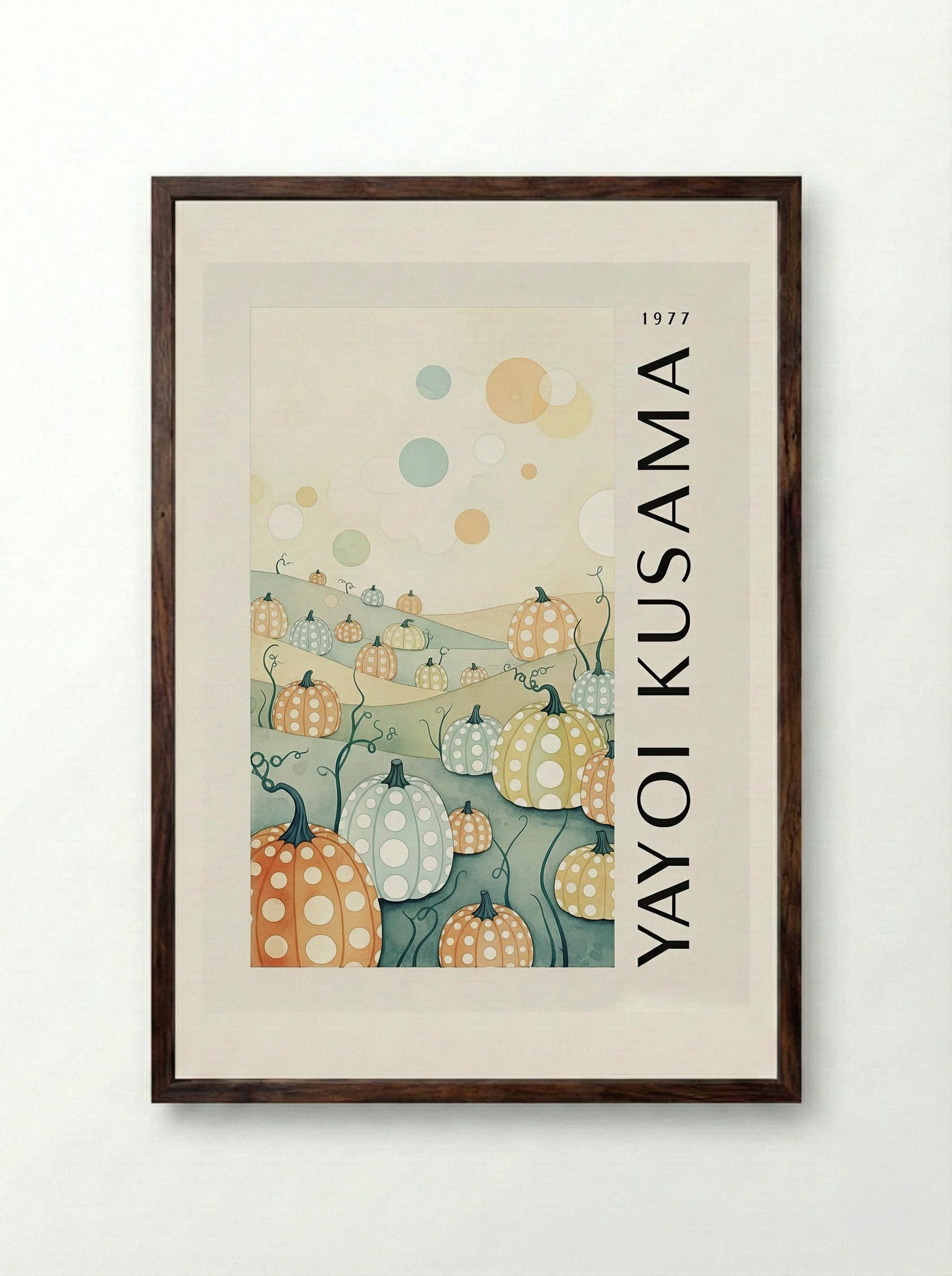 Pumpkins - Yayoi Kusama - Framed Print Dark Wood