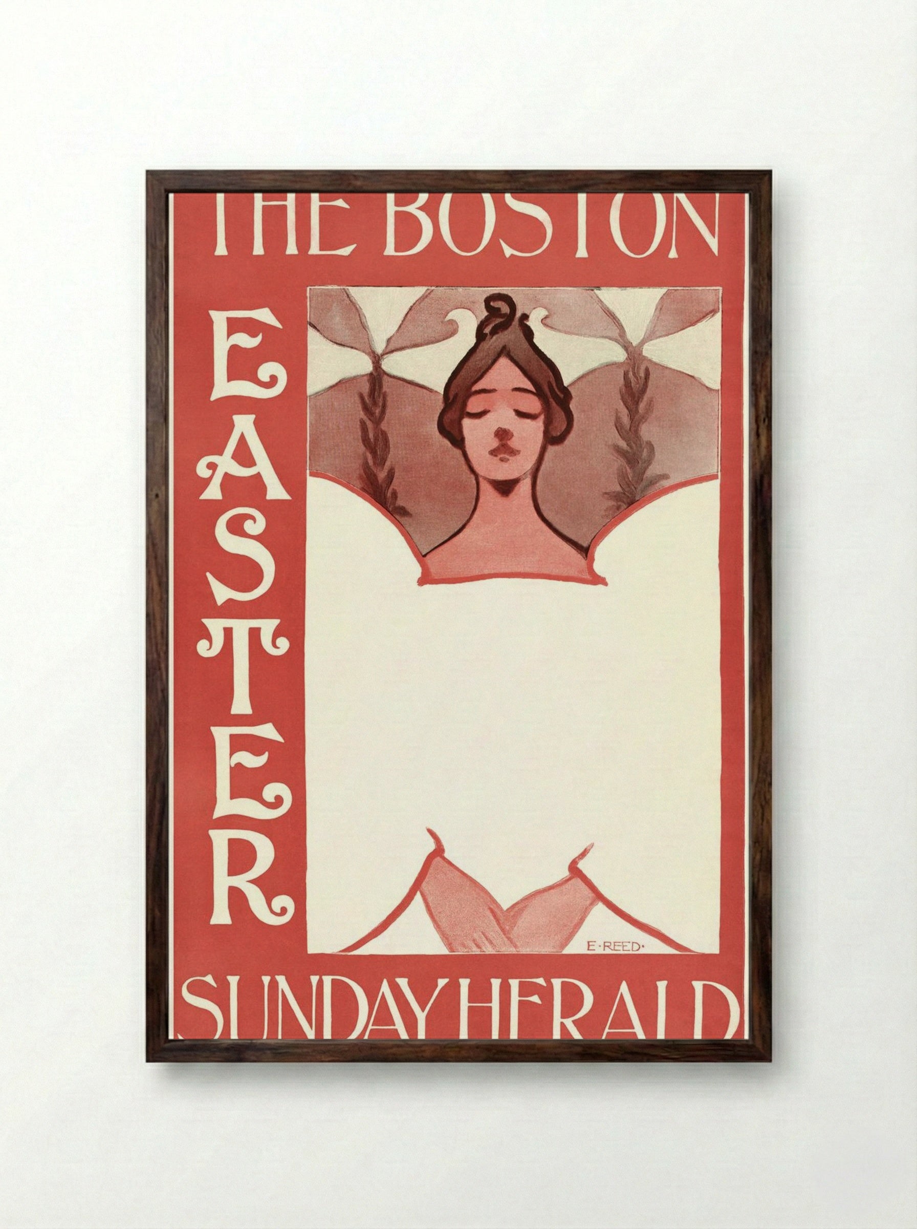 The Boston Easter Sunday Herald - Ethel Reed - Framed Print Dark Wood